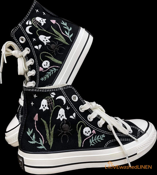 Custom Converse Chuck Taylor Embroidered/ Ghost Embroidered Converse/ Halloween Vibes Embroidered Sneakers