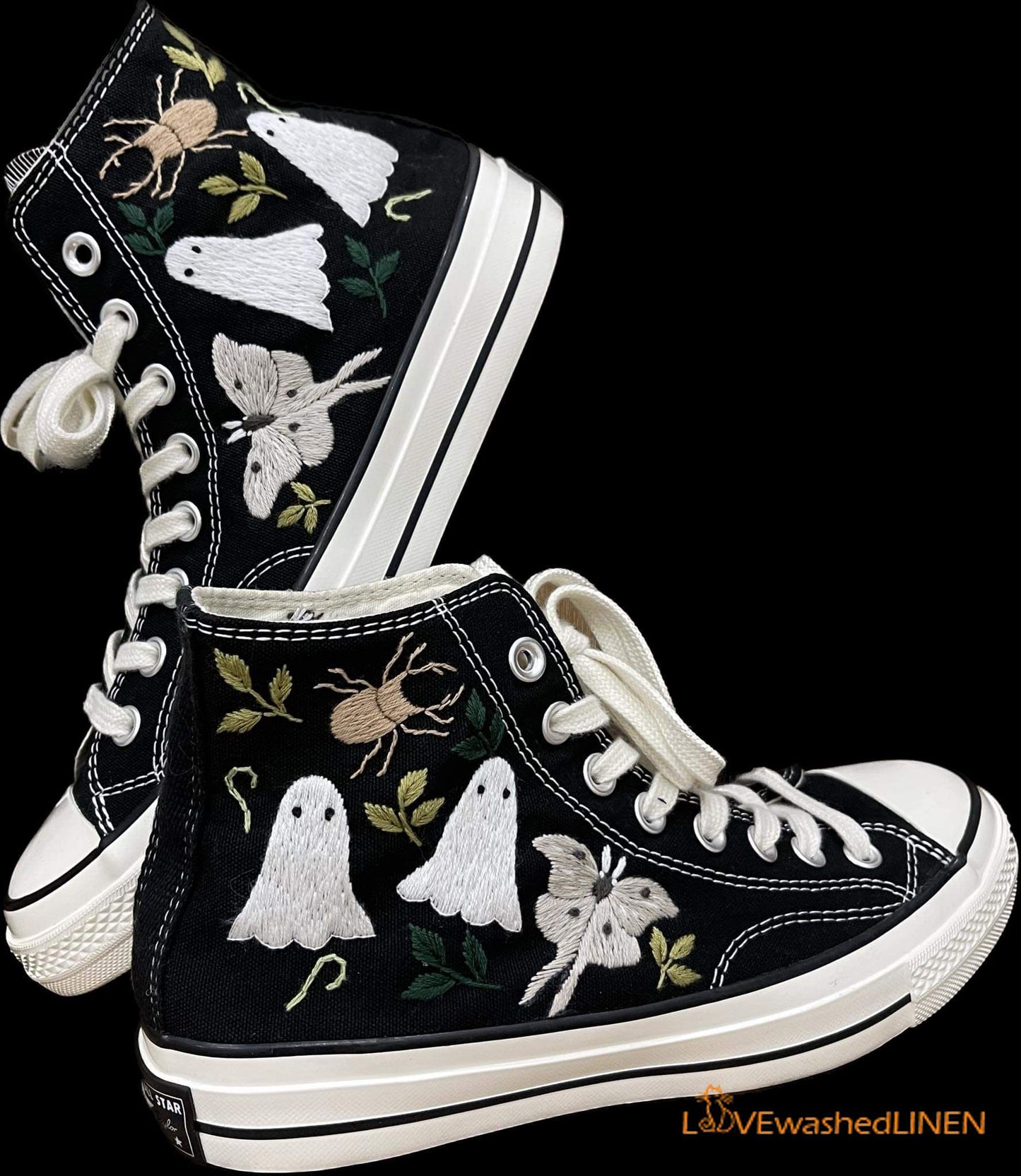 Custom Converse Chuck Taylor Embroidered/ Ghost Embroidered Converse/ Halloween Vibes Embroidered Sneakers