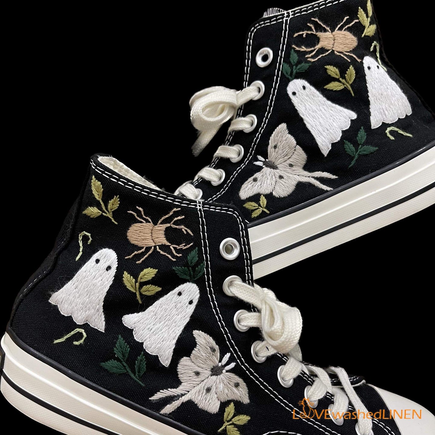 Custom Converse Chuck Taylor Embroidered/ Ghost Embroidered Converse/ Halloween Vibes Embroidered Sneakers