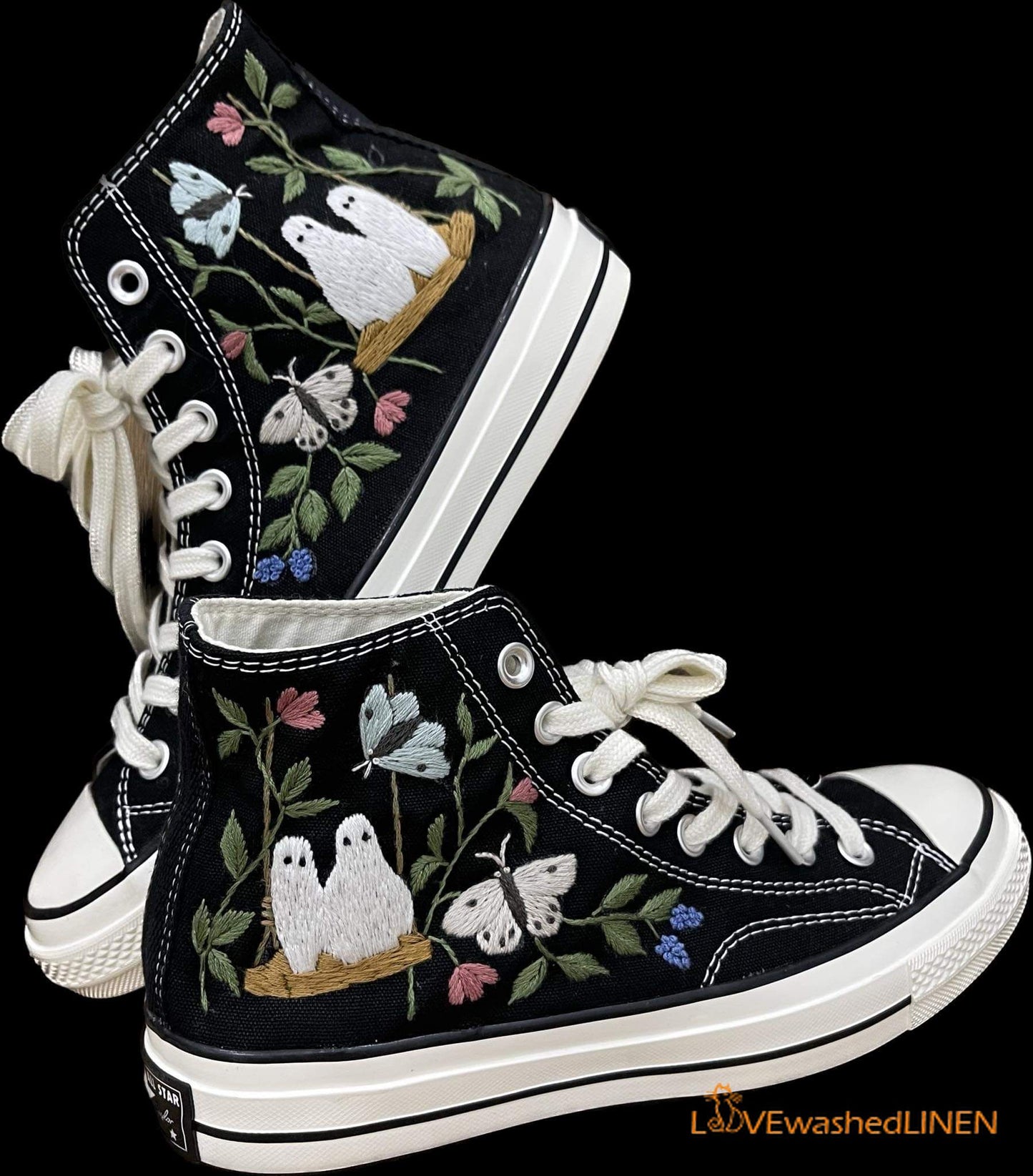 Custom Converse Chuck Taylor Embroidered/ Ghost Embroidered Converse/ Halloween Vibes Embroidered Sneakers