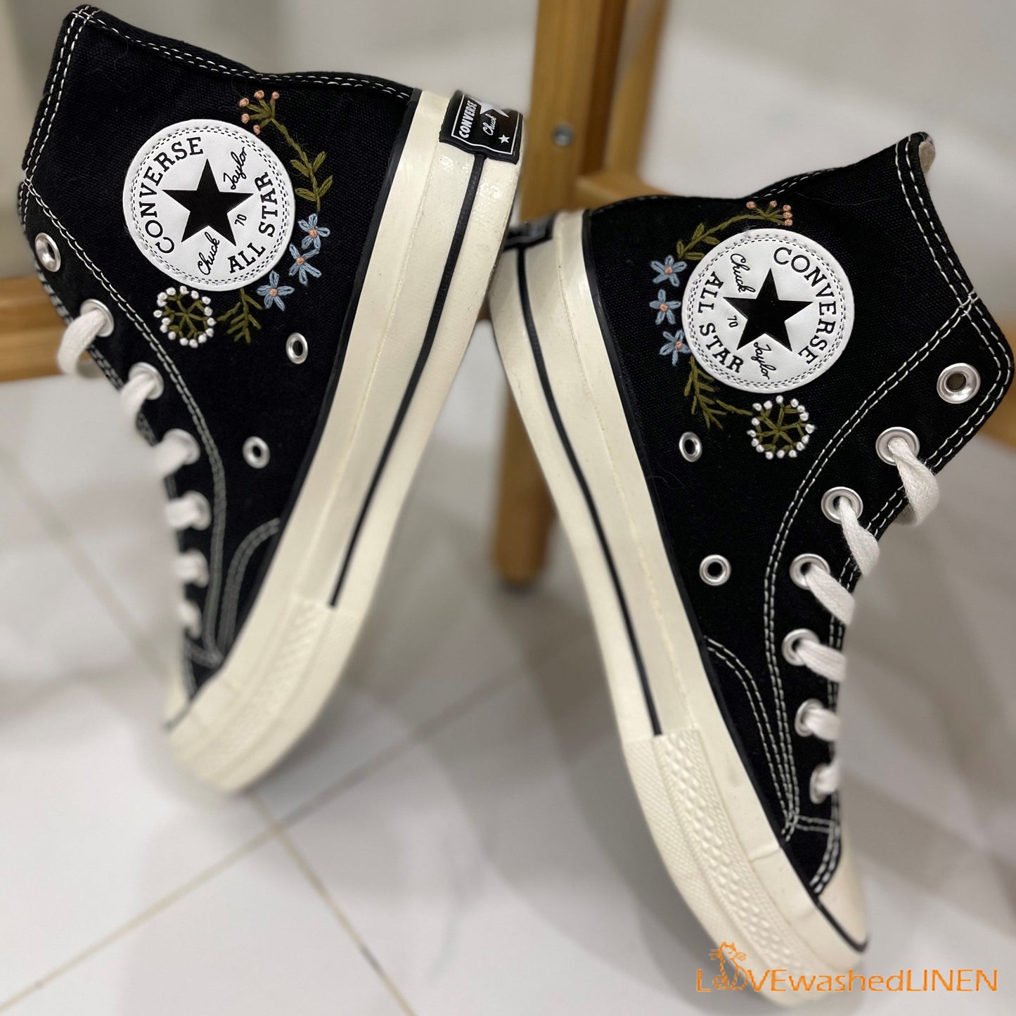 Custom Embroidered Converse/ Converse Custom Flower Embroidery/ Custom Converse Chuck Taylor Embroidered Flower/  Embroidered Converse High Tops