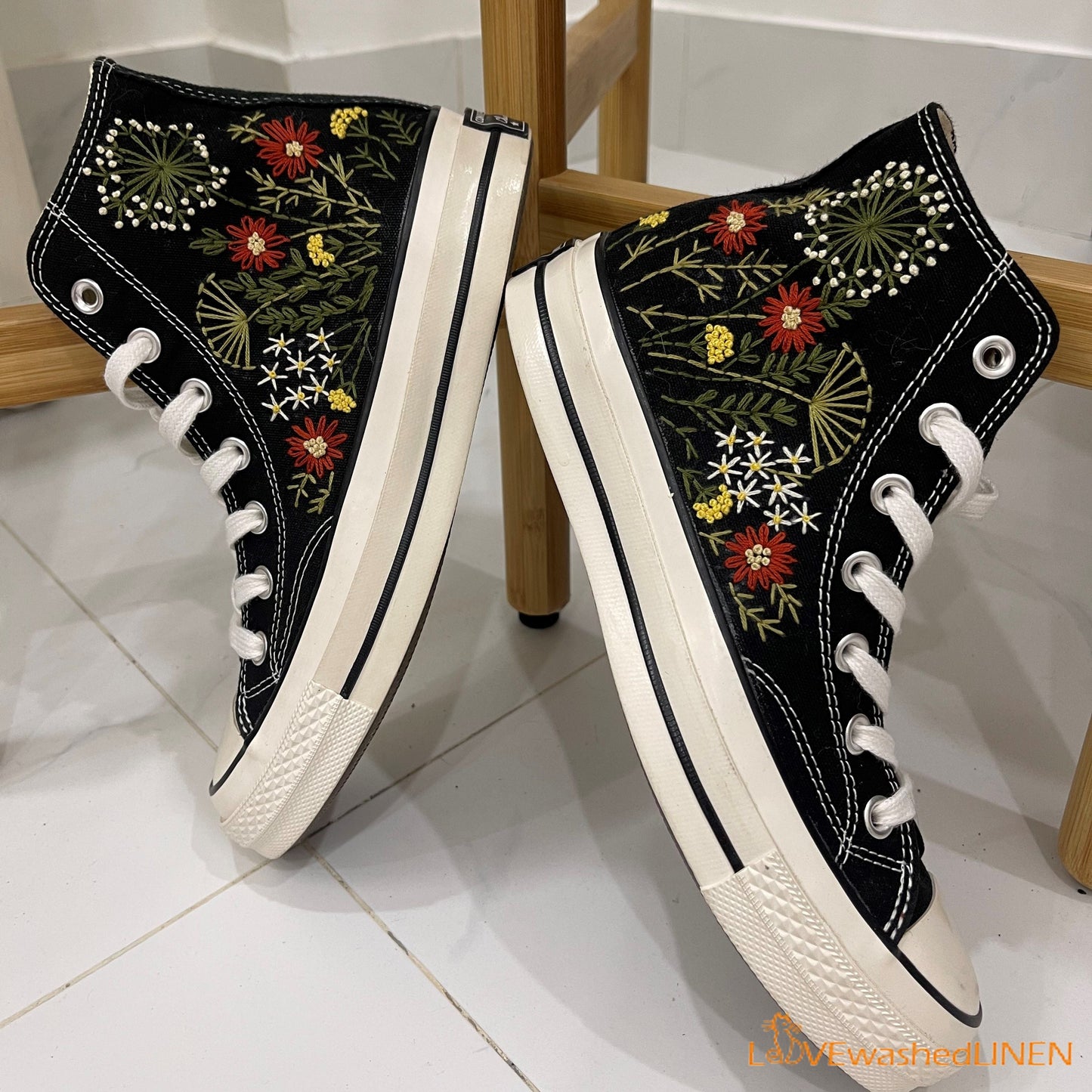 Custom Converse Chuck Taylor Embroidered Garden Flowers Convese Shoes/ Embroidered Converse Custom Wedding Flowers