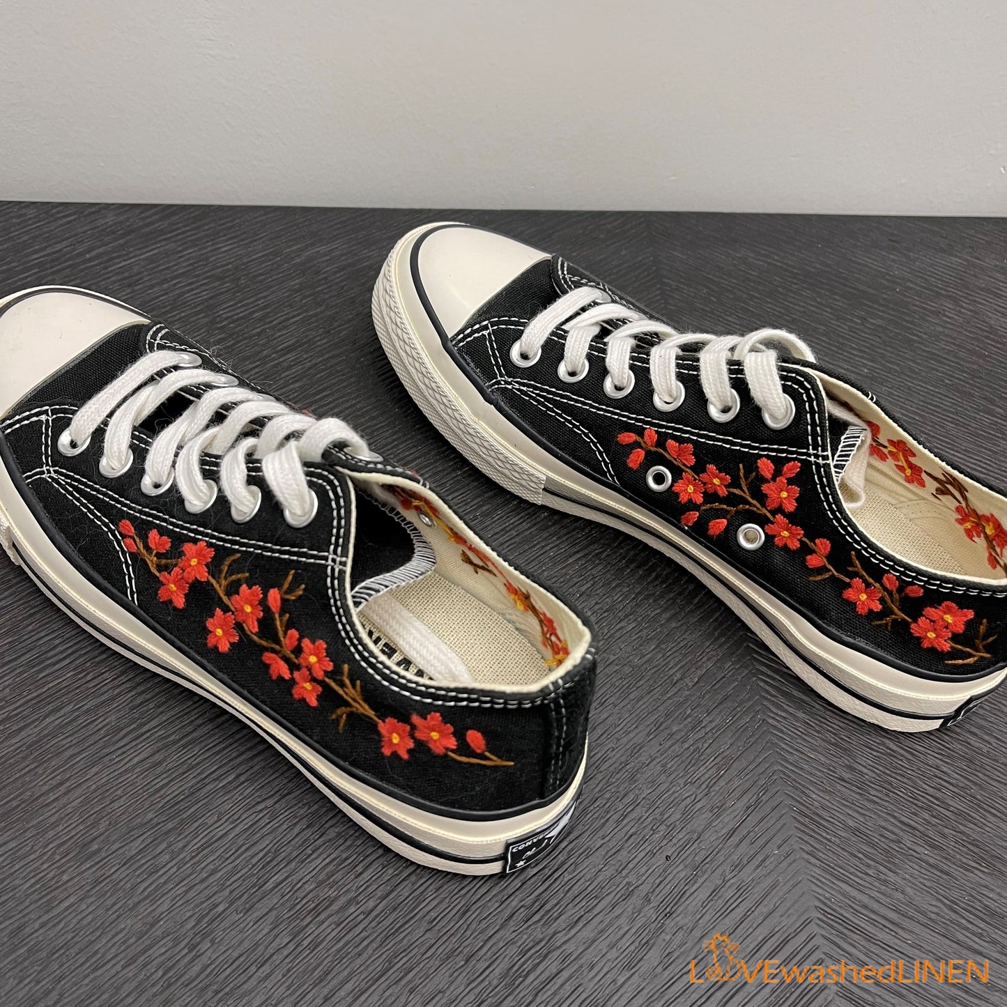 Embroidered Converse/ Custom Converse Chuck Taylor Embroidered Cherry Blossom Flower/ Embroidered Cherry Blossom Converse Low Tops