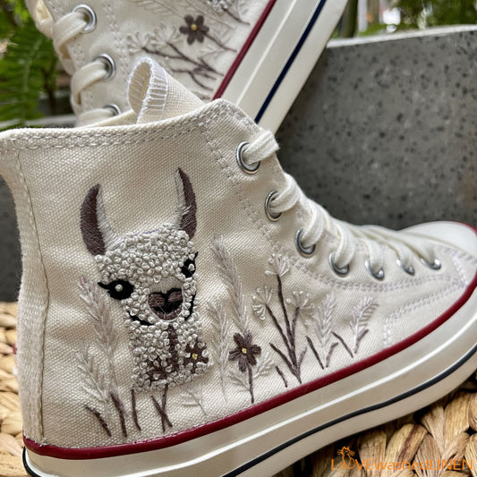 Custom Embroidered Converse High Tops Chuck Taylor 1970s/ Sweet Alpaca Converse/ Custom Converse / Embroidered Alpaca Convesre