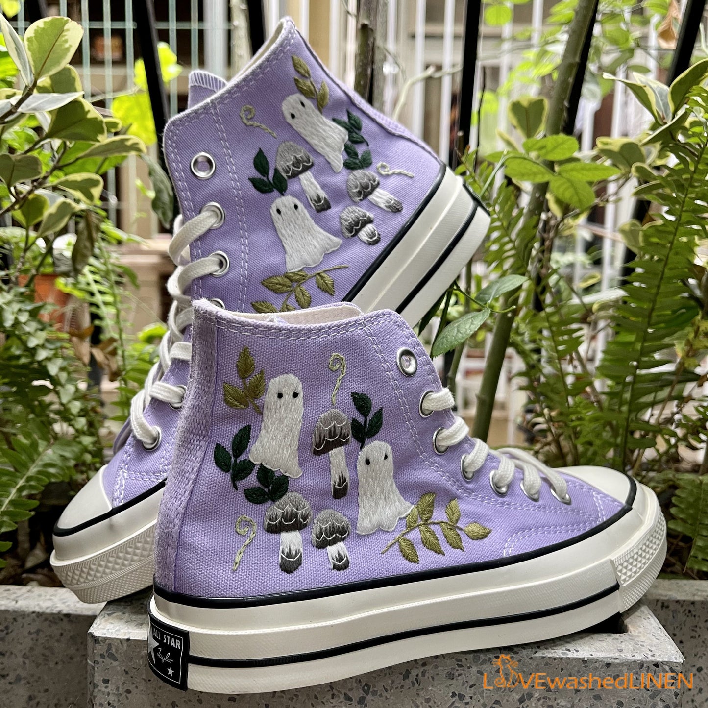 Custom Converse Chuck Taylor Embroidered ghosts and mushrooms Converse Shoes/ Embroidered Converse Custom