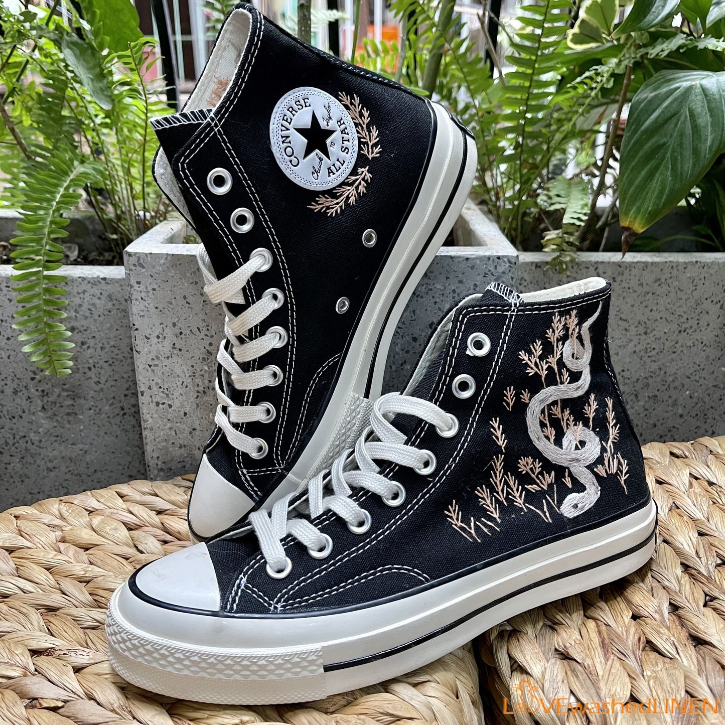 Custom Embroidered Converse High Tops Chuck Taylor 1970s/ Embroidered Snake Converse/ Custom Converse Chuck Taylor Embroidered Snake