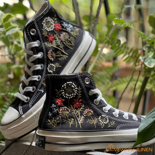 Custom Embroidered Converse/ Converse Custom Flower Embroidery/ Custom Converse Chuck Taylor Embroidered Flower/  Embroidered Converse High Tops