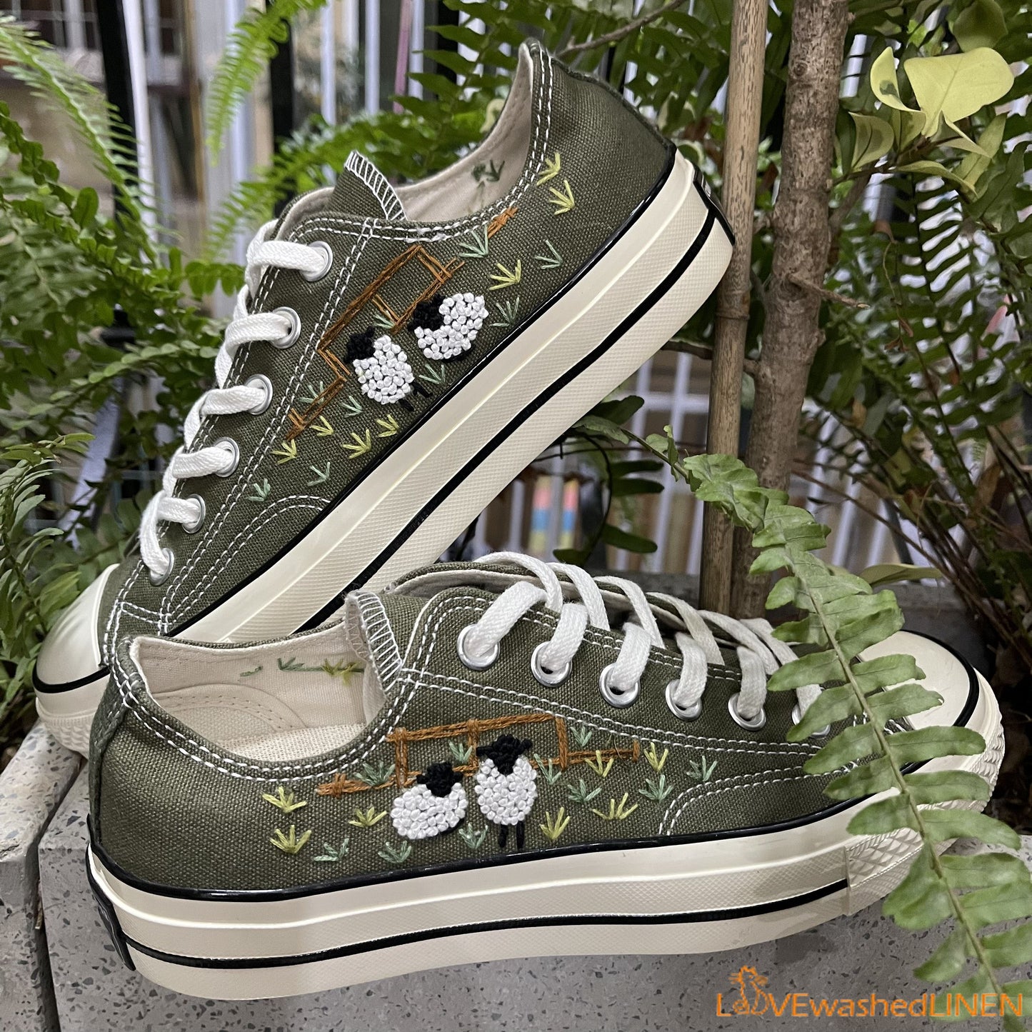 Embroidered Converse/ Custom Converse Chuck Taylor Embroidered Lambs/ Embroidered Converse Low Tops / Embroidered Lambs Sneakers