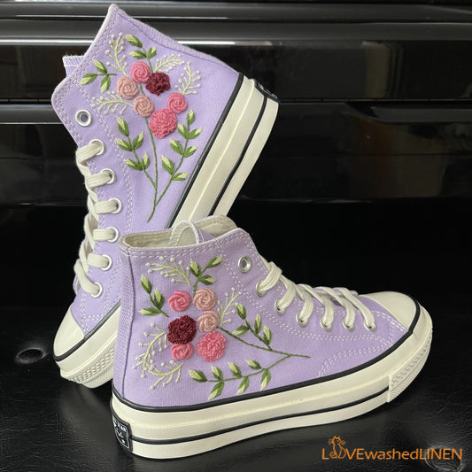 Custom Converse Chuck Taylor Embroidered Jolie Roses Flower/ Embroidered Converse Custom Wedding / Wedding Sneakers