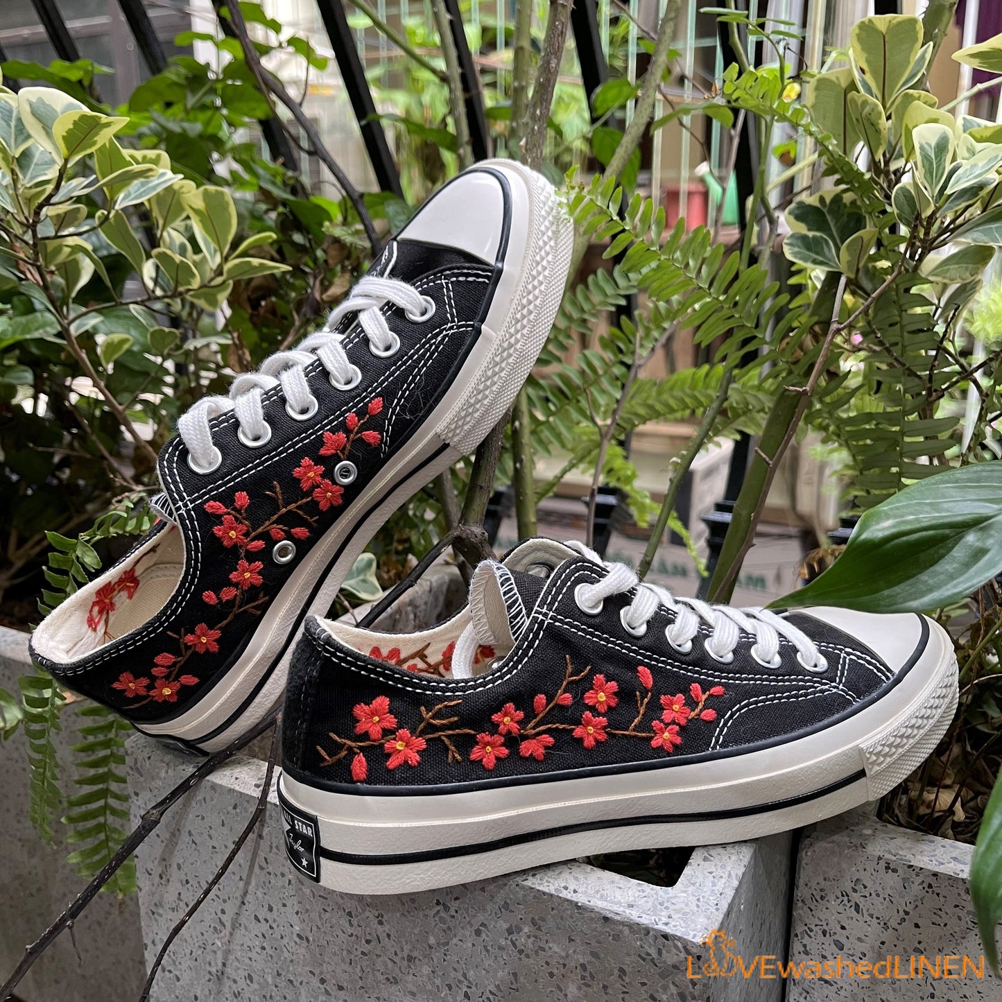 Embroidered Converse/ Custom Converse Chuck Taylor Embroidered Cherry Blossom Flower/ Embroidered Cherry Blossom Converse Low Tops