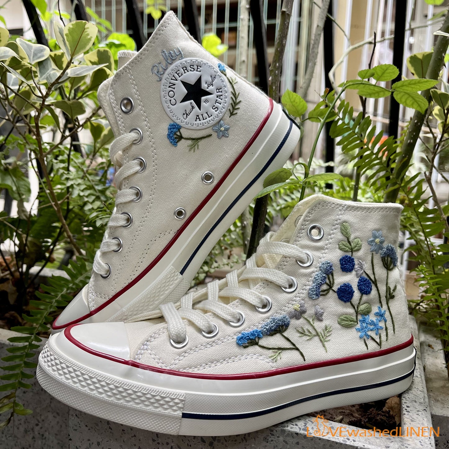 Custom Converse Chuck Taylor/ Garden Flowers Embroidered Convesre/Wedding Flowers Embroidered Sneakers/Bridal Flowers Embroidered Convesre