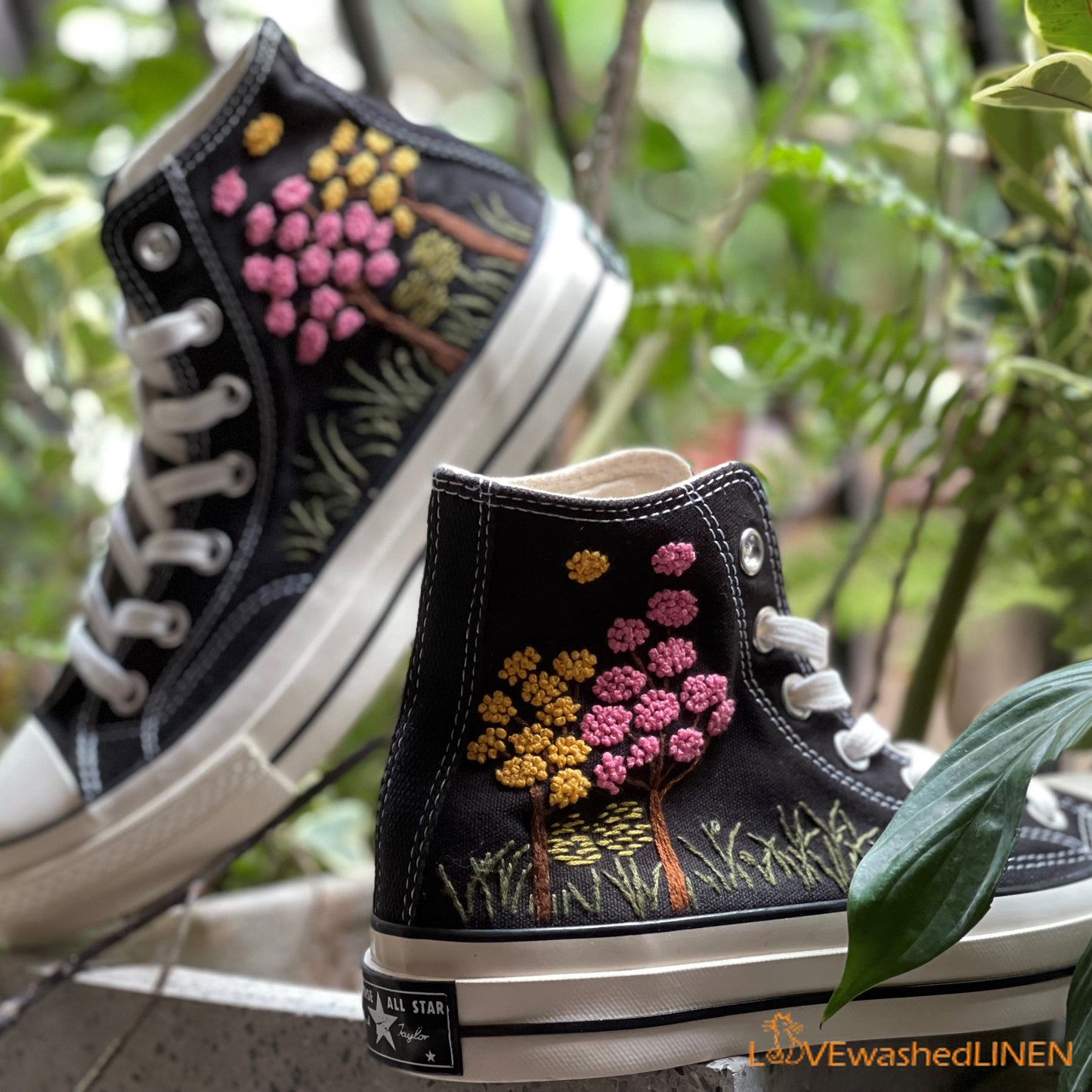 Custom Converse Chuck Taylor Embroidered Colorful Tree/ Embroidered Converse Custom Wedding Flowers