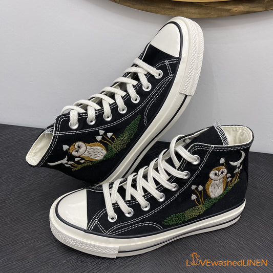 Custom Converse Chuck Taylor Embroidered / Embroidered Pretty Owl Shoes/ Converse Custom Wedding Shoes