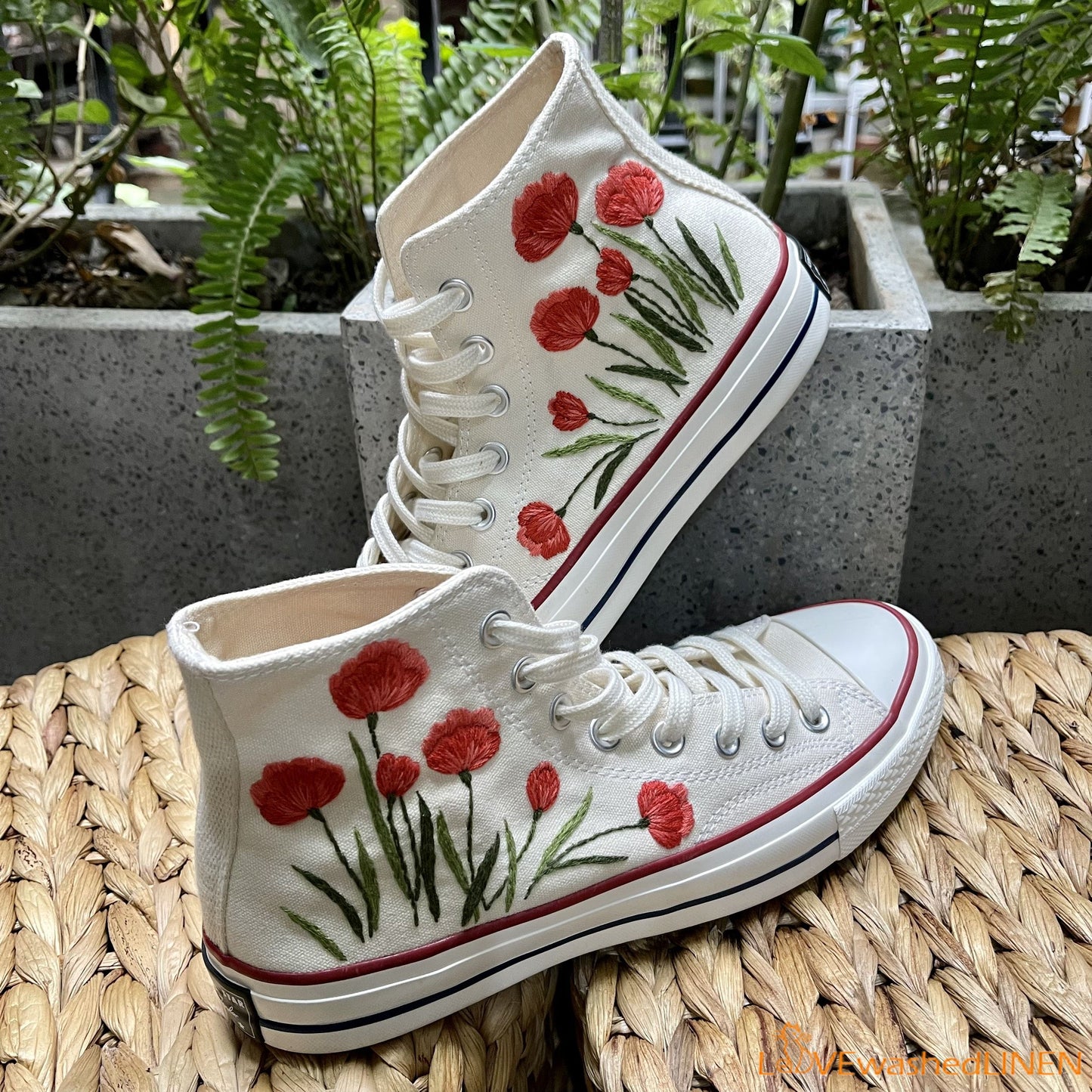 Custom Embroidered Converse High Tops Chuck Taylor 1970s/ Wedding Hand Embroidered Poppies Converse/ Embroidered Pooppies Flowers Sneakers