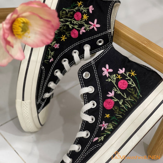 Custom Converse Chuck Taylor/ Garden Flowers Embroidered Convesre/Wedding Flowers Embroidered Sneakers/Bridal Flowers Embroidered Convesre