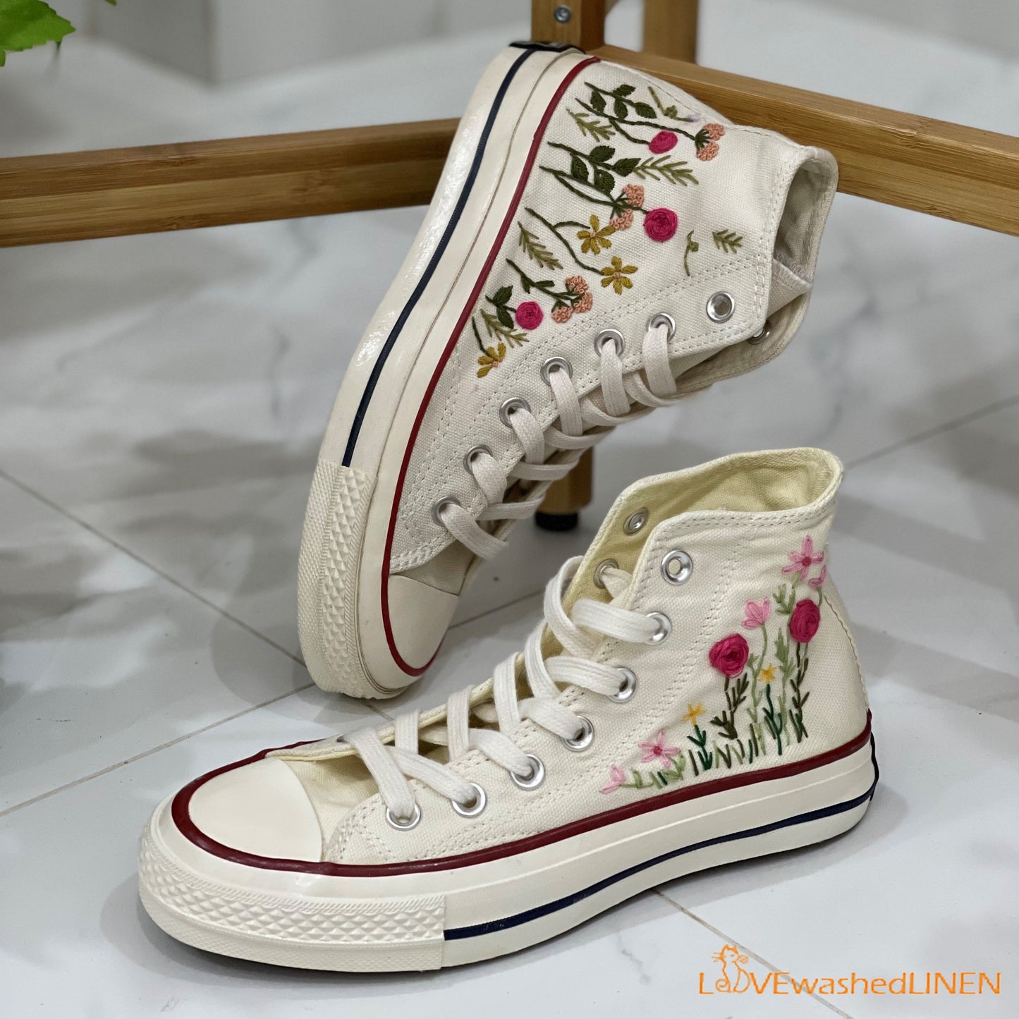 Custom Converse Chuck Taylor/ Garden Flowers Embroidered Convesre/Wedding Flowers Embroidered Sneakers/Bridal Flowers Embroidered Convesre