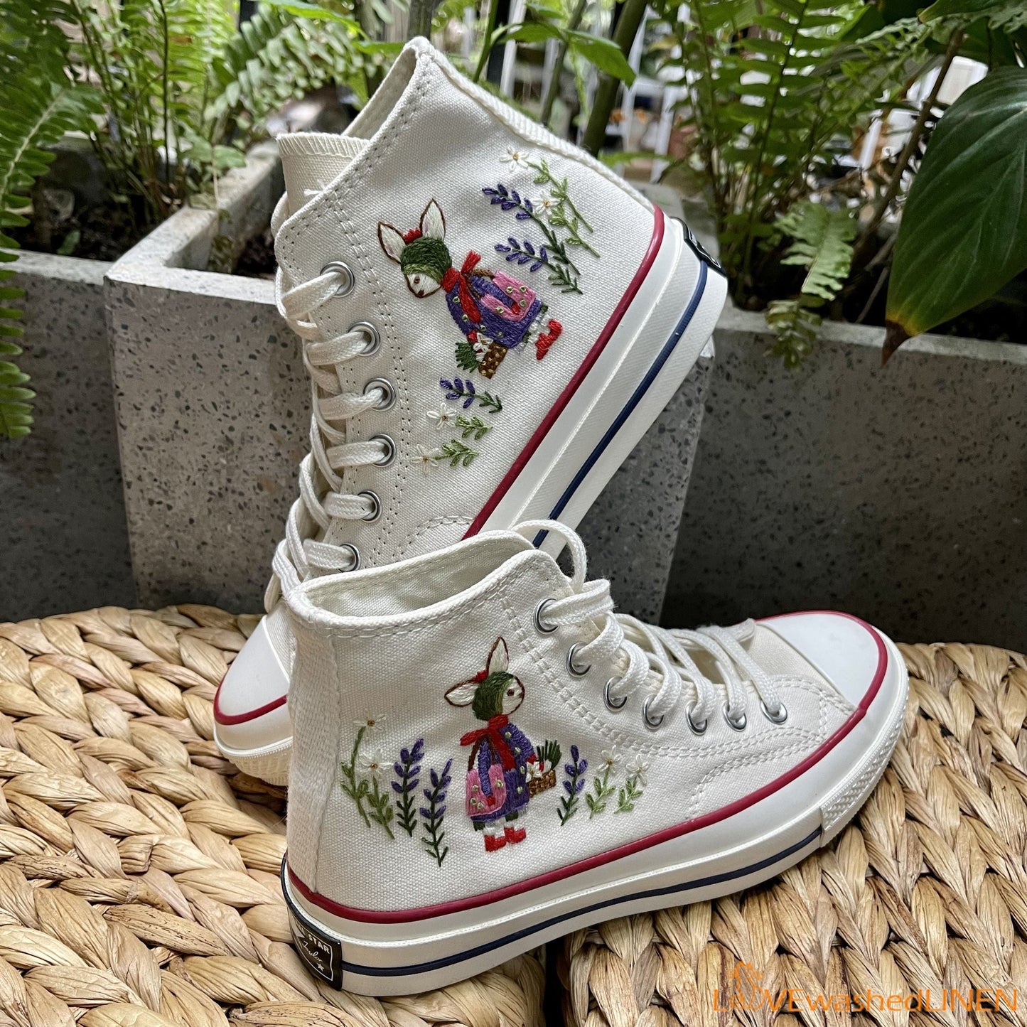 Custom Embroidered Converse High Tops Chuck Taylor 1970s/ Sweet Rabbit Embroidered Convesre/Custom Converse Chuck Taylor Embroidered