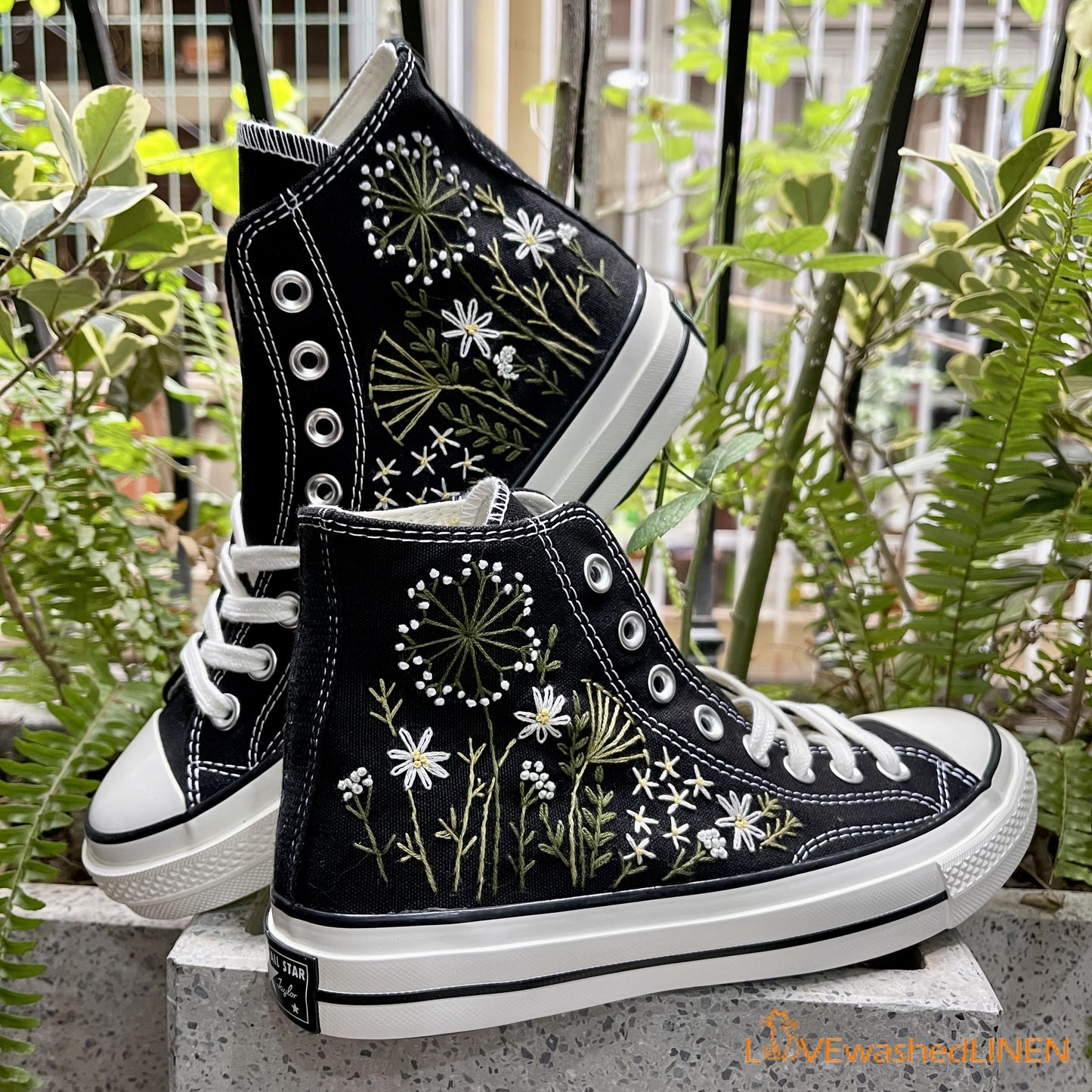 Custom Converse Chuck Taylor Embroidered Garden Flowers Convese Shoes/ Embroidered Converse Custom Wedding Flowers