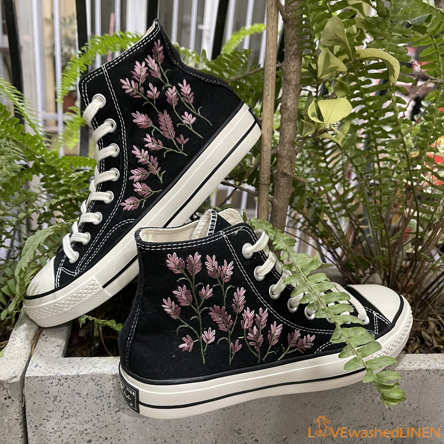 Custom Embroidered Lavender Converse High Tops Chuck Taylor 1970s/ Custom Converse Chuck Taylor Embroidered Lavender Sneakers