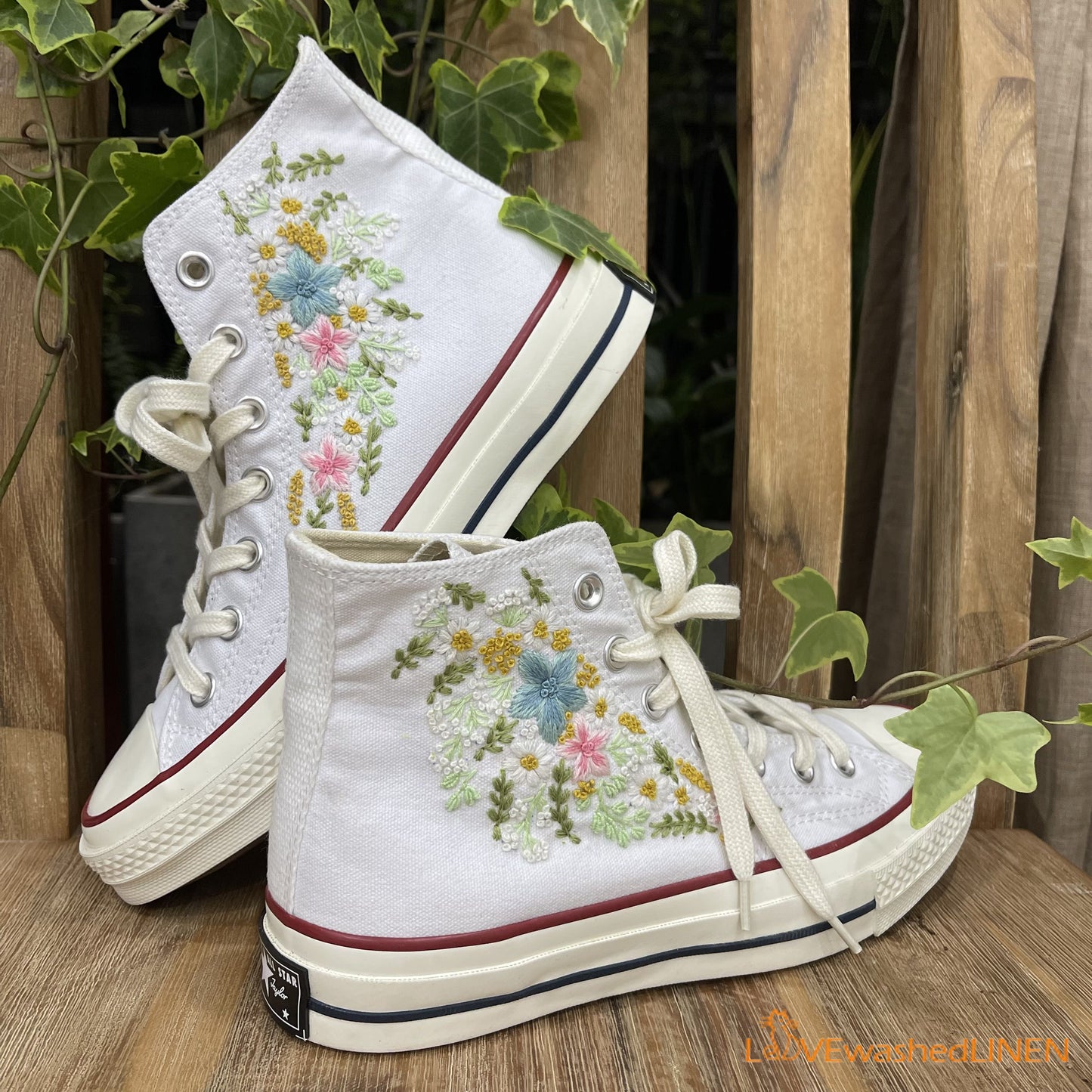 Custom Coverse Chuck Taylor/Wedding Flowers Embroidered Converse/Bridal Flowers Embroidered Sneakers/ Wildflowers Embroidered Sneakers