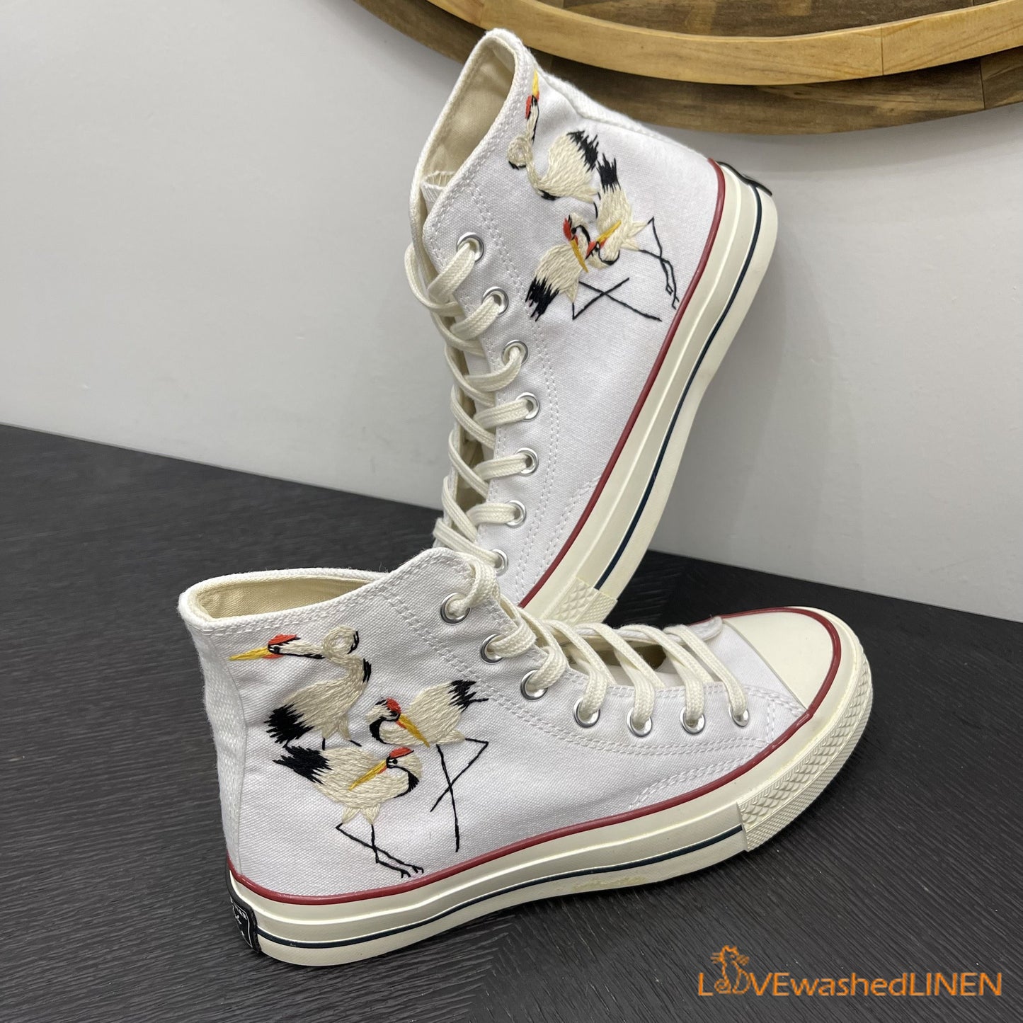 Custom Converse Chuck Taylor Embroidered Red-crowned Cranes Converse/ Embroidered Converse Custom /Wedding Embroidered Shoes