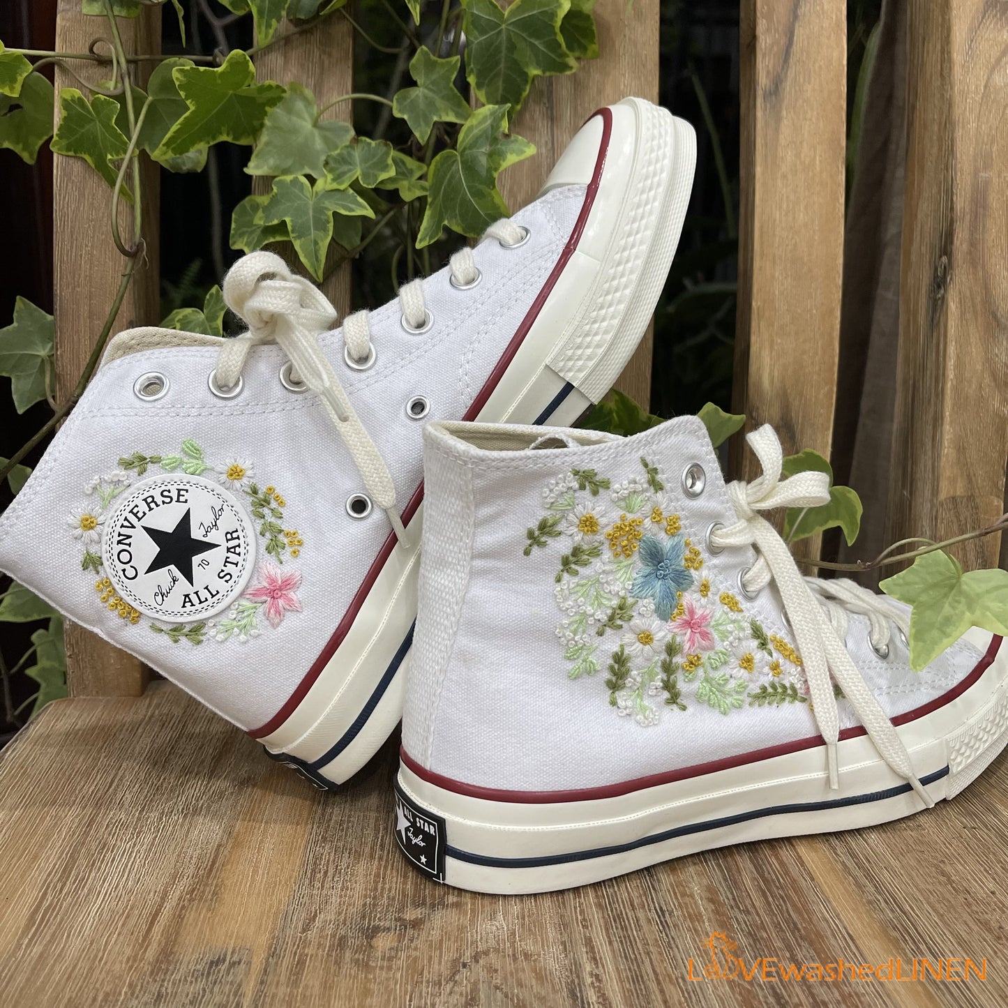 Custom Coverse Chuck Taylor/Wedding Flowers Embroidered Converse/Bridal Flowers Embroidered Sneakers/ Wildflowers Embroidered Sneakers