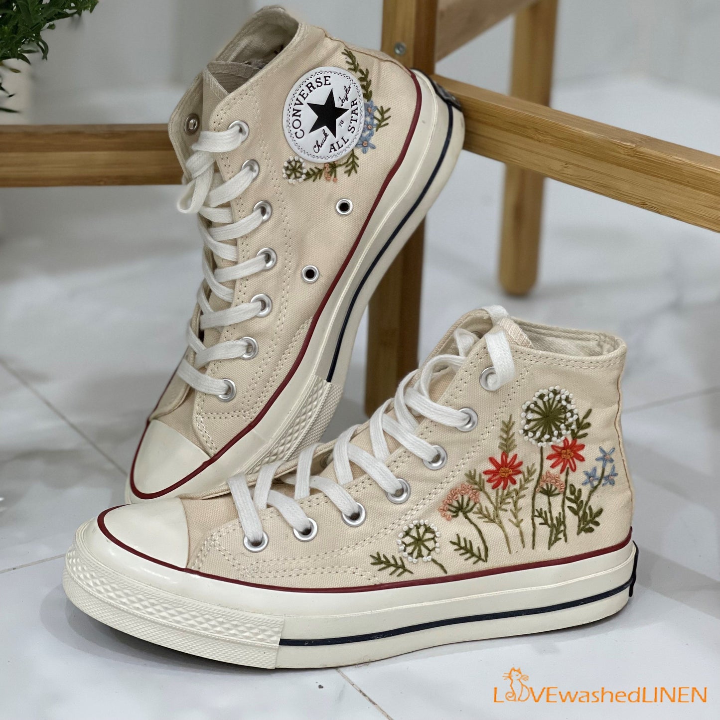 Custom Embroidered Converse/ Converse Custom Flower Embroidery/ Custom Converse Chuck Taylor Embroidered Flower/  Embroidered Converse High Tops