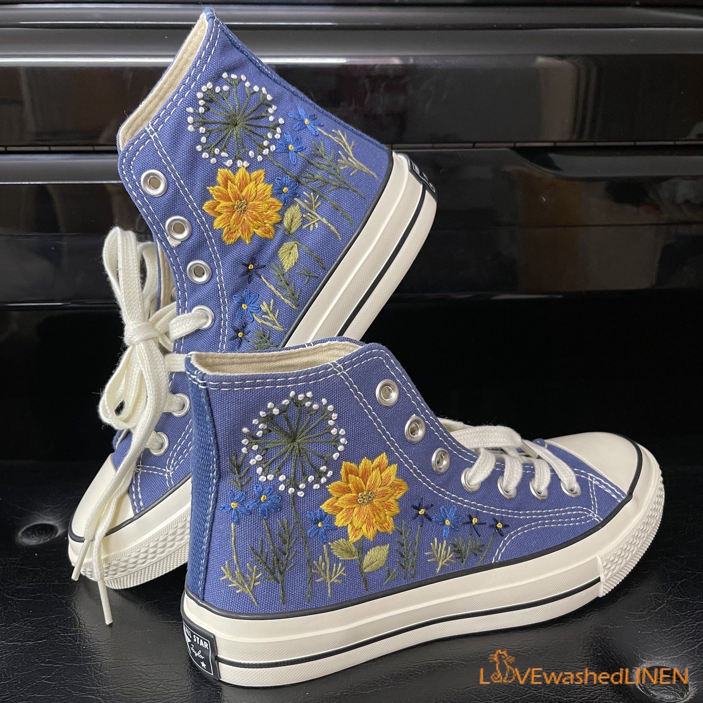 Custom Converse Chuck Taylor Flowers Embroidered Sneaker/ Wedding Flowers Embroidered Convesre/ Sunflower Embroidered Converse