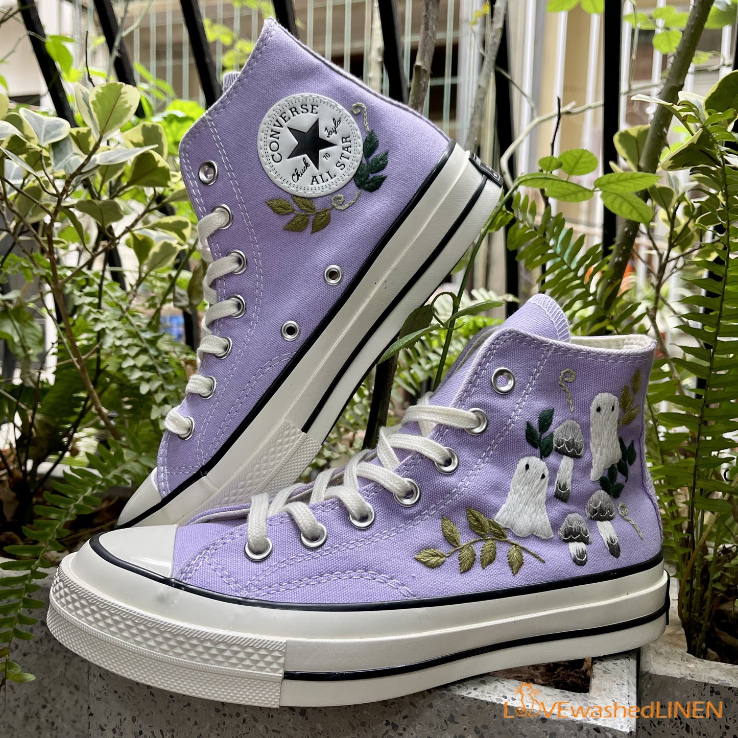 Custom Converse Chuck Taylor Embroidered ghosts and mushrooms Converse Shoes/ Embroidered Converse Custom