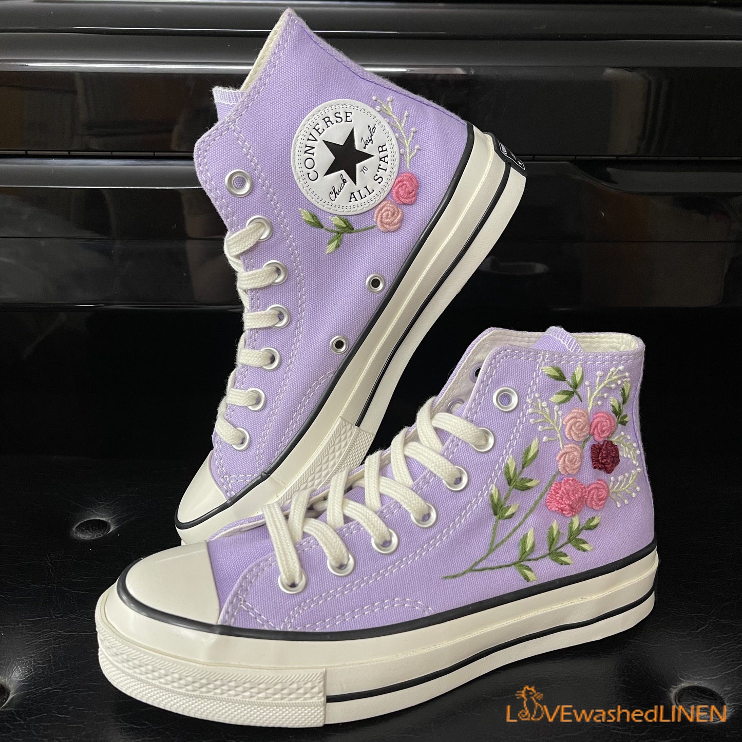 Custom Converse Chuck Taylor Embroidered Jolie Roses Flower/ Embroidered Converse Custom Wedding / Wedding Sneakers