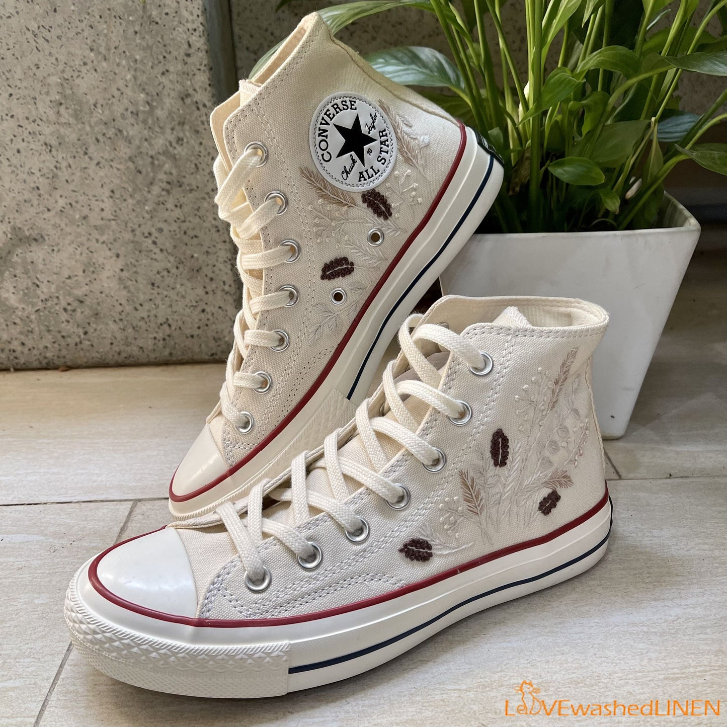 Custom Embroidered Converse High Tops Chuck Taylor 1970s/ Wedding Hand Embroidered Converse/ Wedding Embroidered Flowers Sneakers