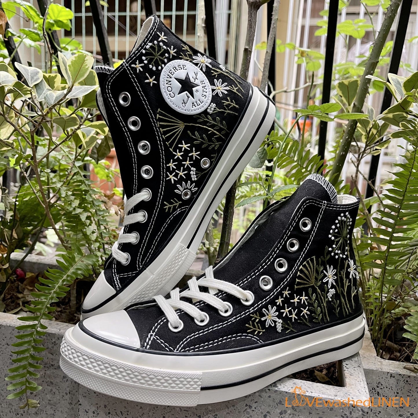 Custom Converse Chuck Taylor Embroidered Garden Flowers Convese Shoes/ Embroidered Converse Custom Wedding Flowers