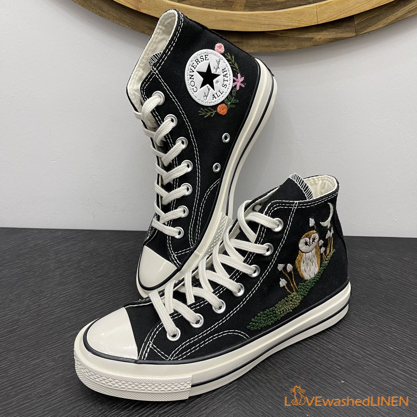 Custom Converse Chuck Taylor Embroidered / Embroidered Pretty Owl Shoes/ Converse Custom Wedding Shoes