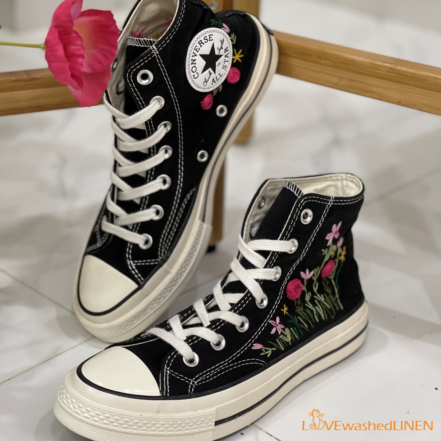 Custom Converse Chuck Taylor/ Garden Flowers Embroidered Convesre/Wedding Flowers Embroidered Sneakers/Bridal Flowers Embroidered Convesre