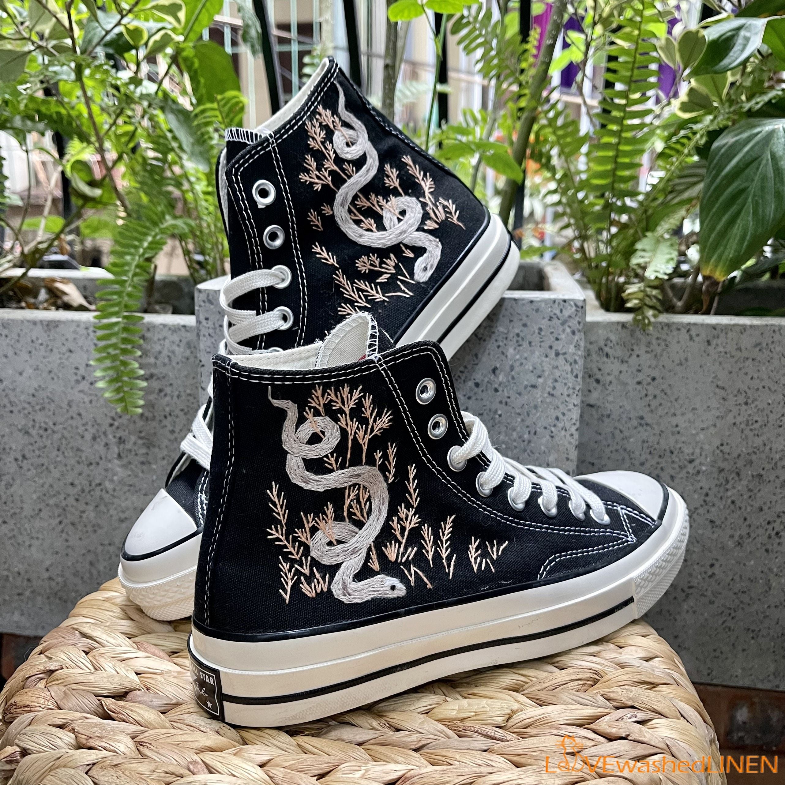 Custom Embroidered Converse High Tops Chuck Taylor 1970s Embroidered lovewashedlinen