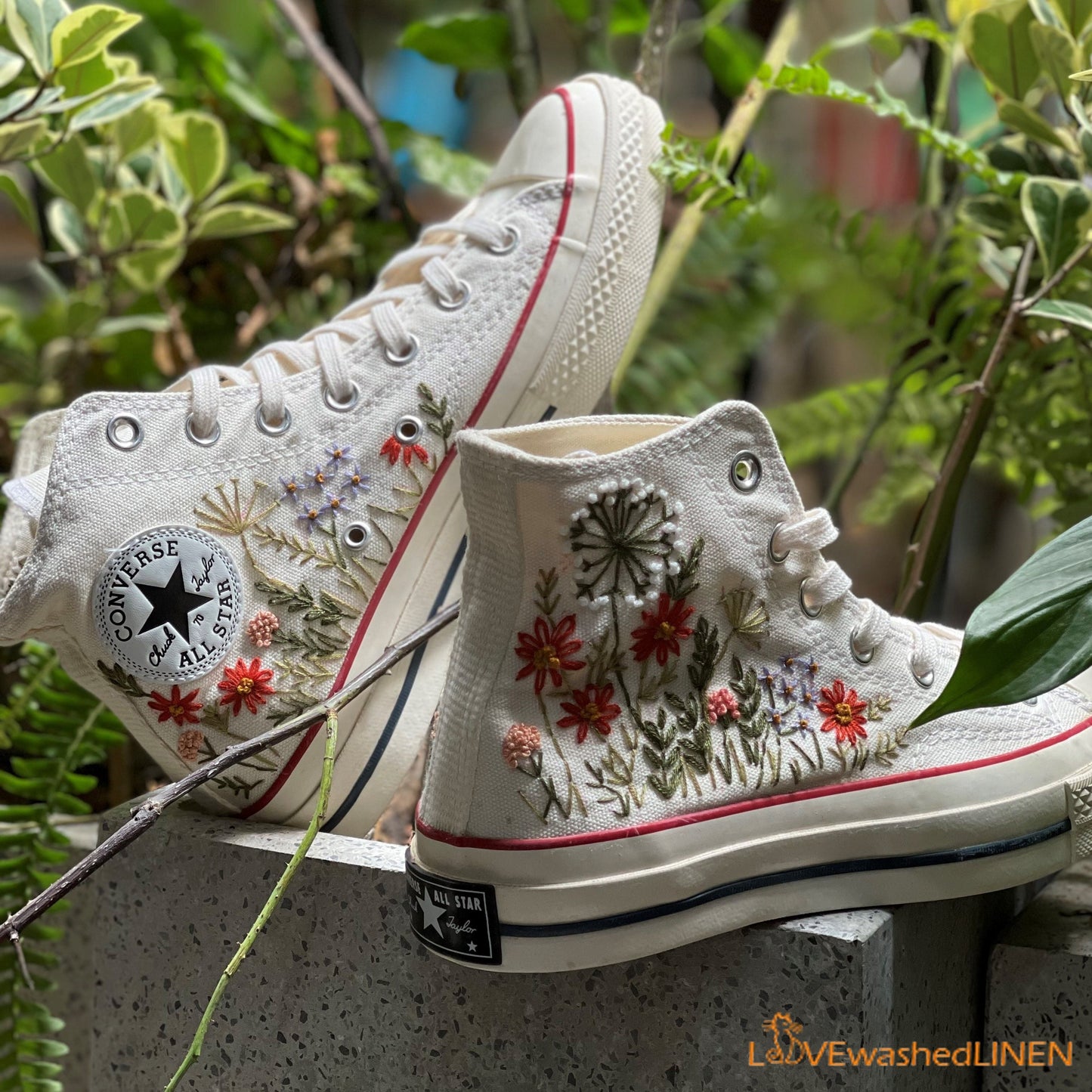 Custom Converse Chuck Taylor Embroidered Garden Flower/ Embroidered Converse Custom Wedding Flowers