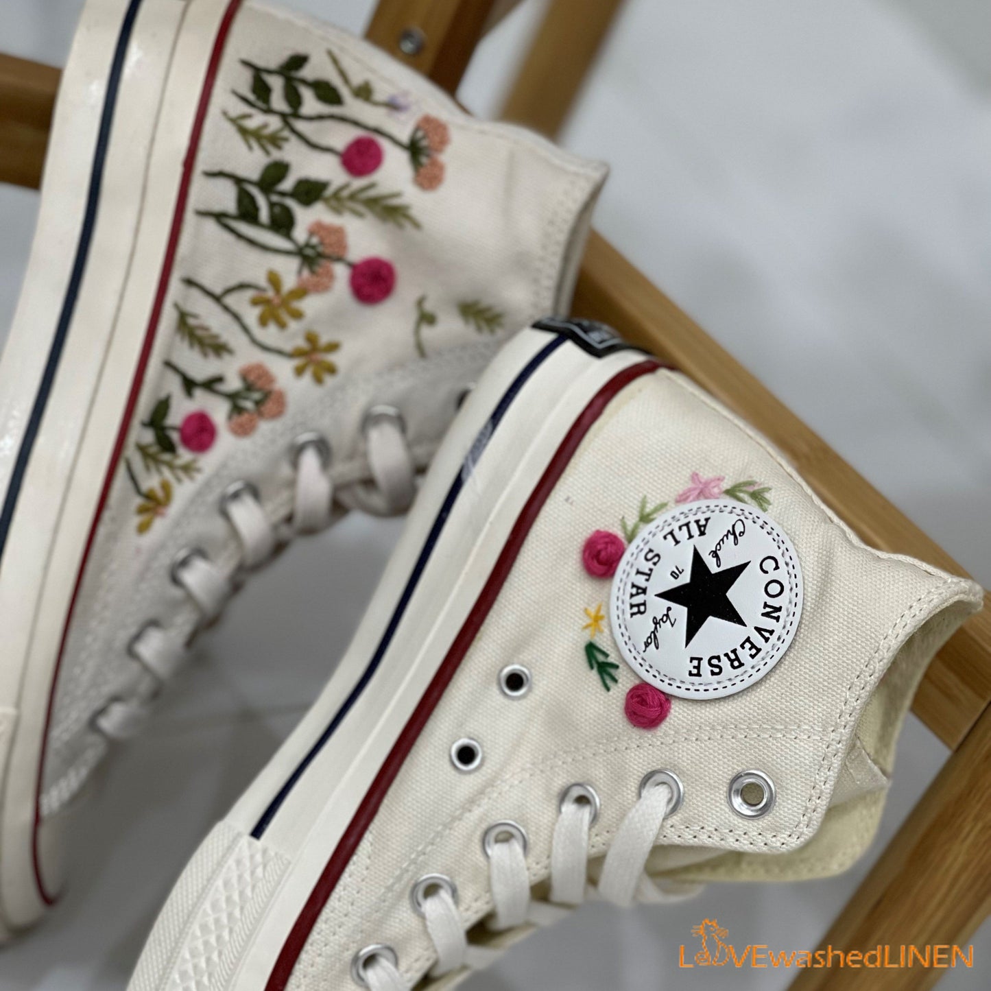 Custom Converse Chuck Taylor/ Garden Flowers Embroidered Convesre/Wedding Flowers Embroidered Sneakers/Bridal Flowers Embroidered Convesre