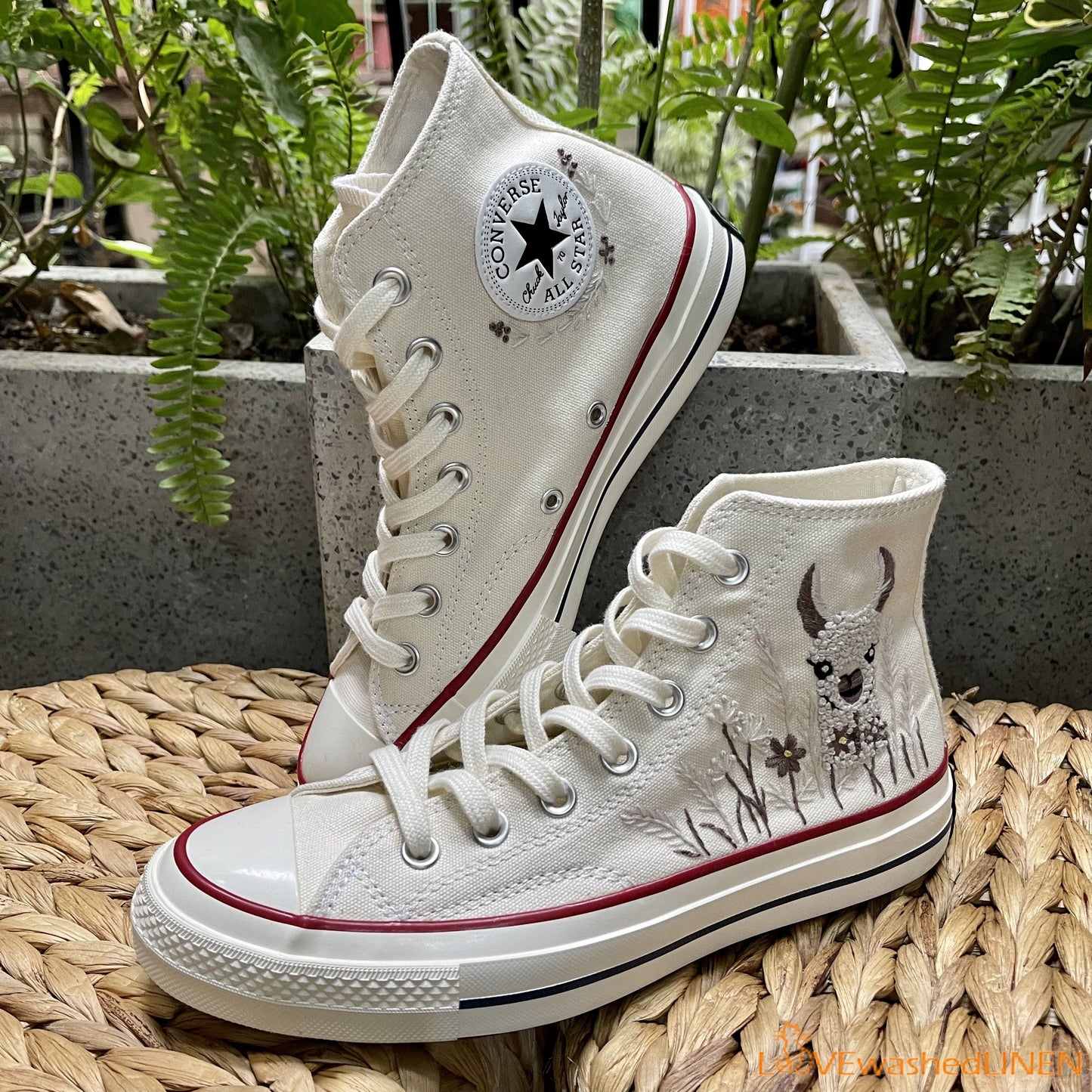 Custom Embroidered Converse High Tops Chuck Taylor 1970s/ Sweet Alpaca Converse/ Custom Converse / Embroidered Alpaca Convesre