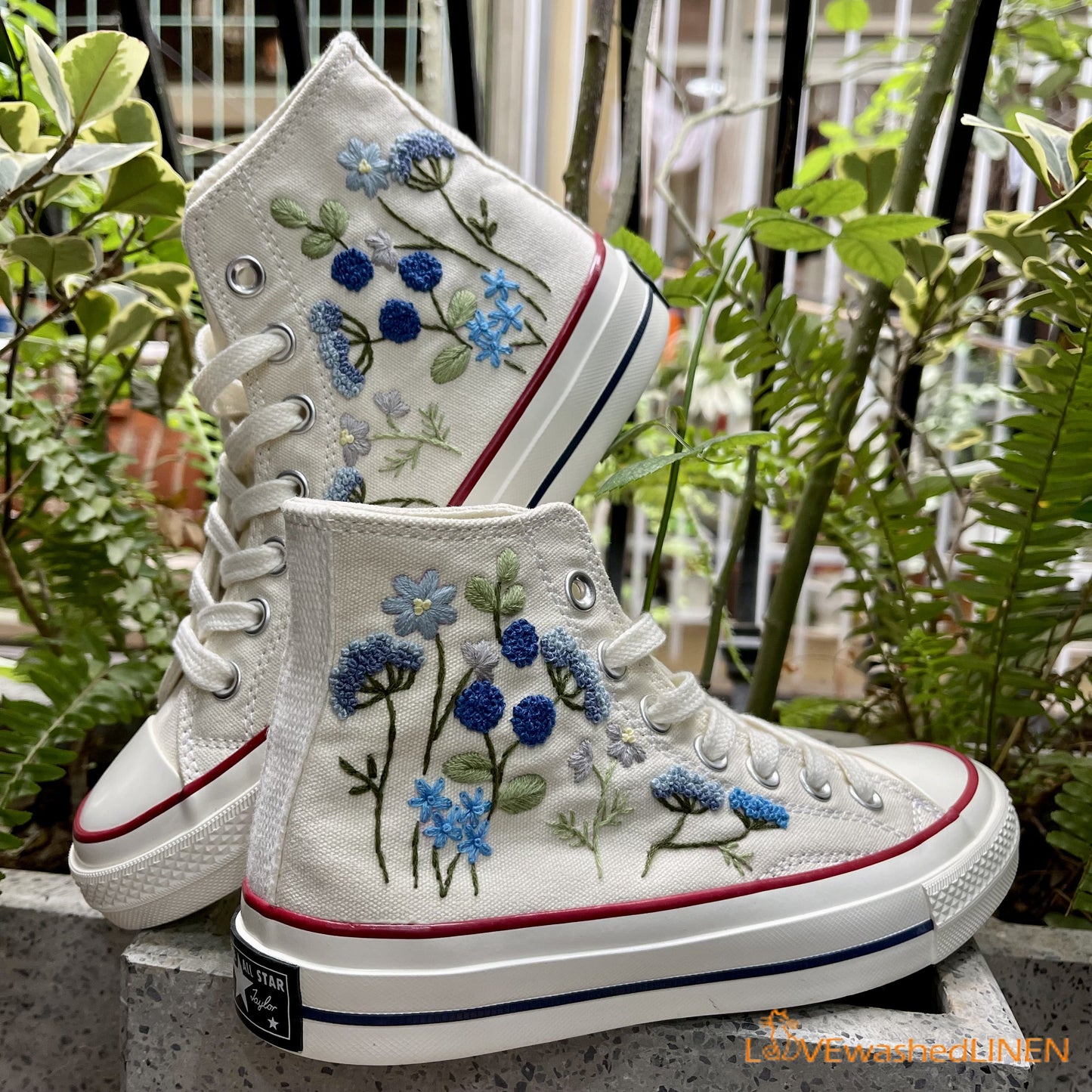 Custom Converse Chuck Taylor/ Garden Flowers Embroidered Convesre/Wedding Flowers Embroidered Sneakers/Bridal Flowers Embroidered Convesr