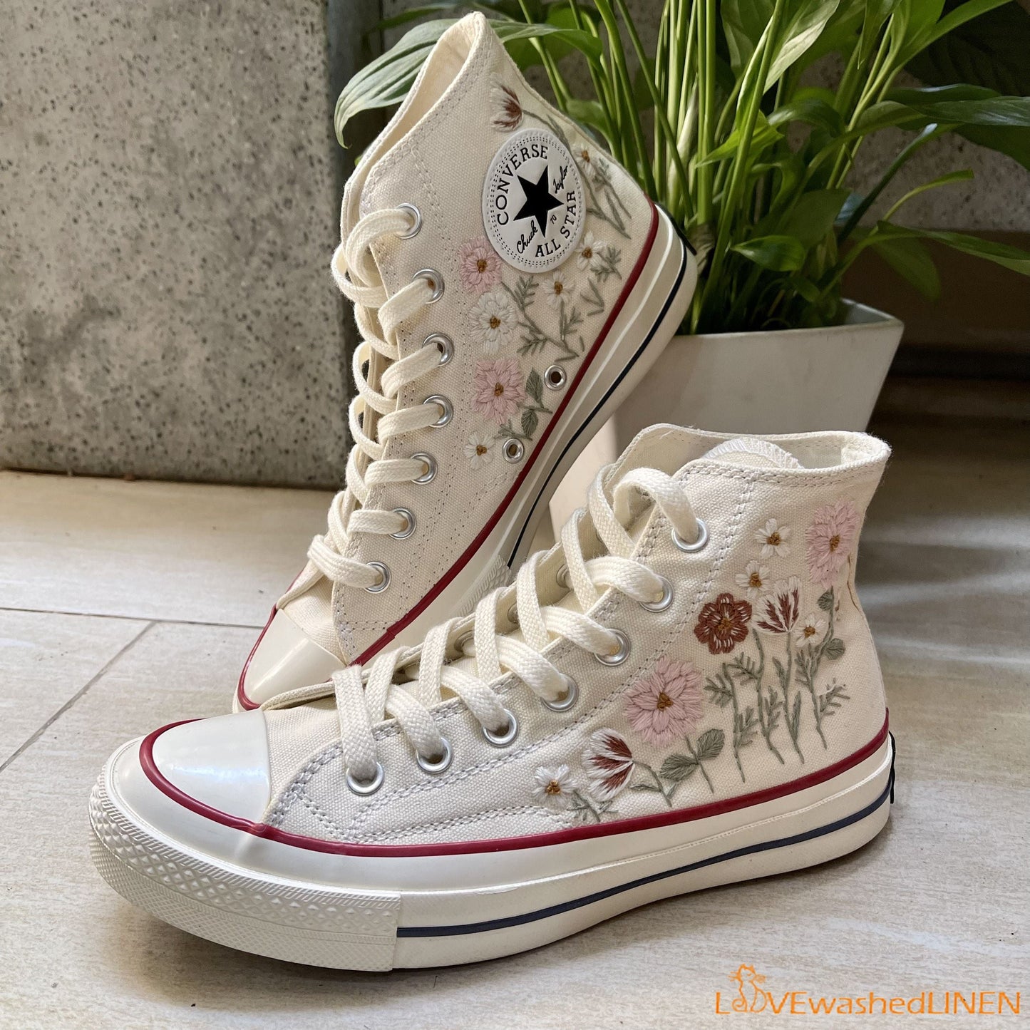 Custom Embroidered Converse High Tops Chuck Taylor 1970s/ Wedding Dahlia Flower Embroidered Converse/Wedding Embroidered Dahlia Sneakers