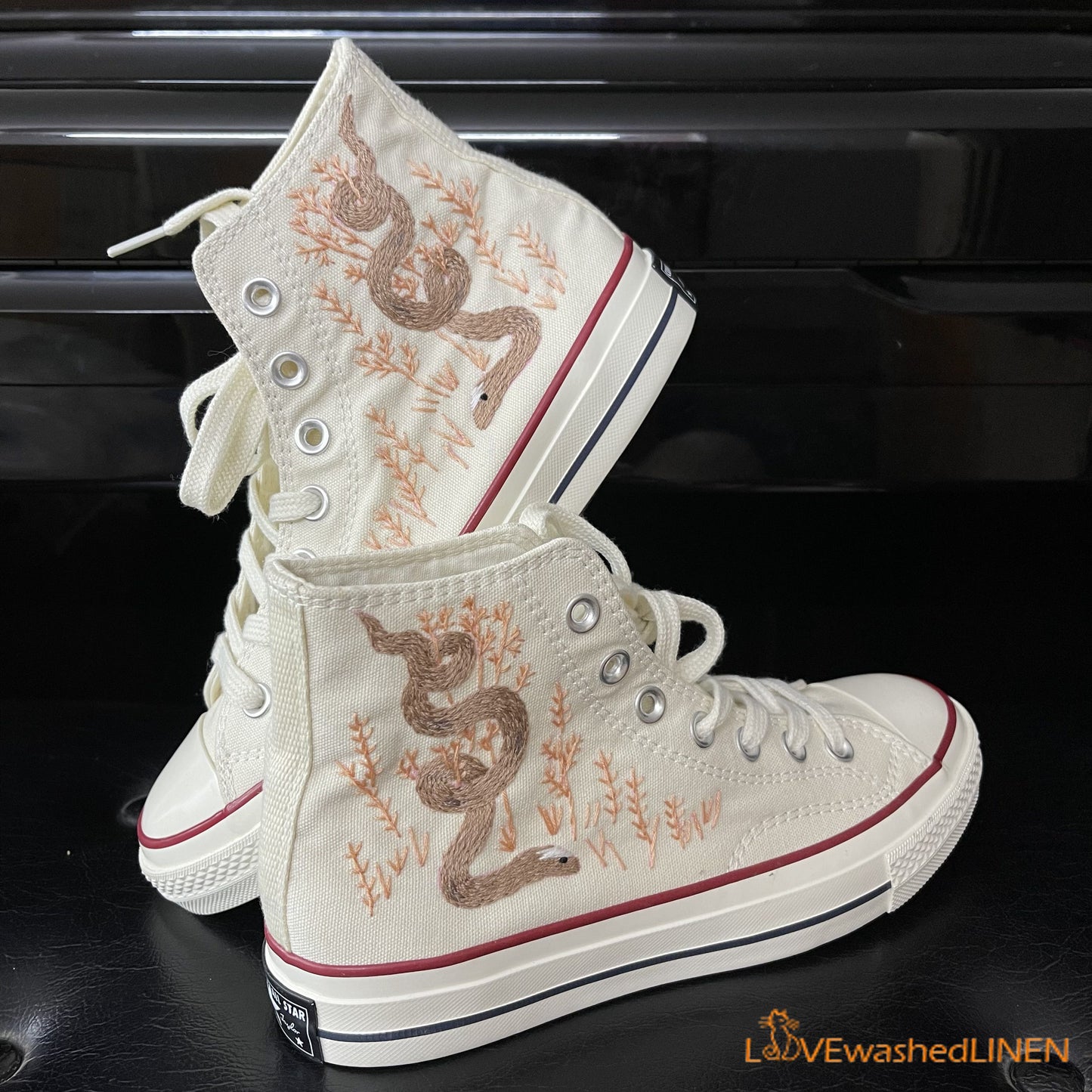 Custom Embroidered Converse High Tops Chuck Taylor 1970s/ Embroidered Snake Converse/ Custom Converse Chuck Taylor Embroidered Snake