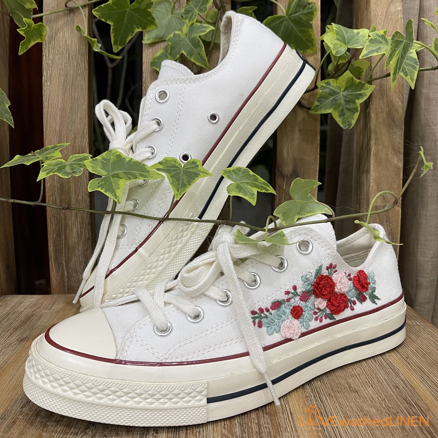 Custom Converse Chuck Taylor Embroidered / Wedding Flowers Embroidered Converse Low Tops /Bridal Flowers Embroidered Sneakers