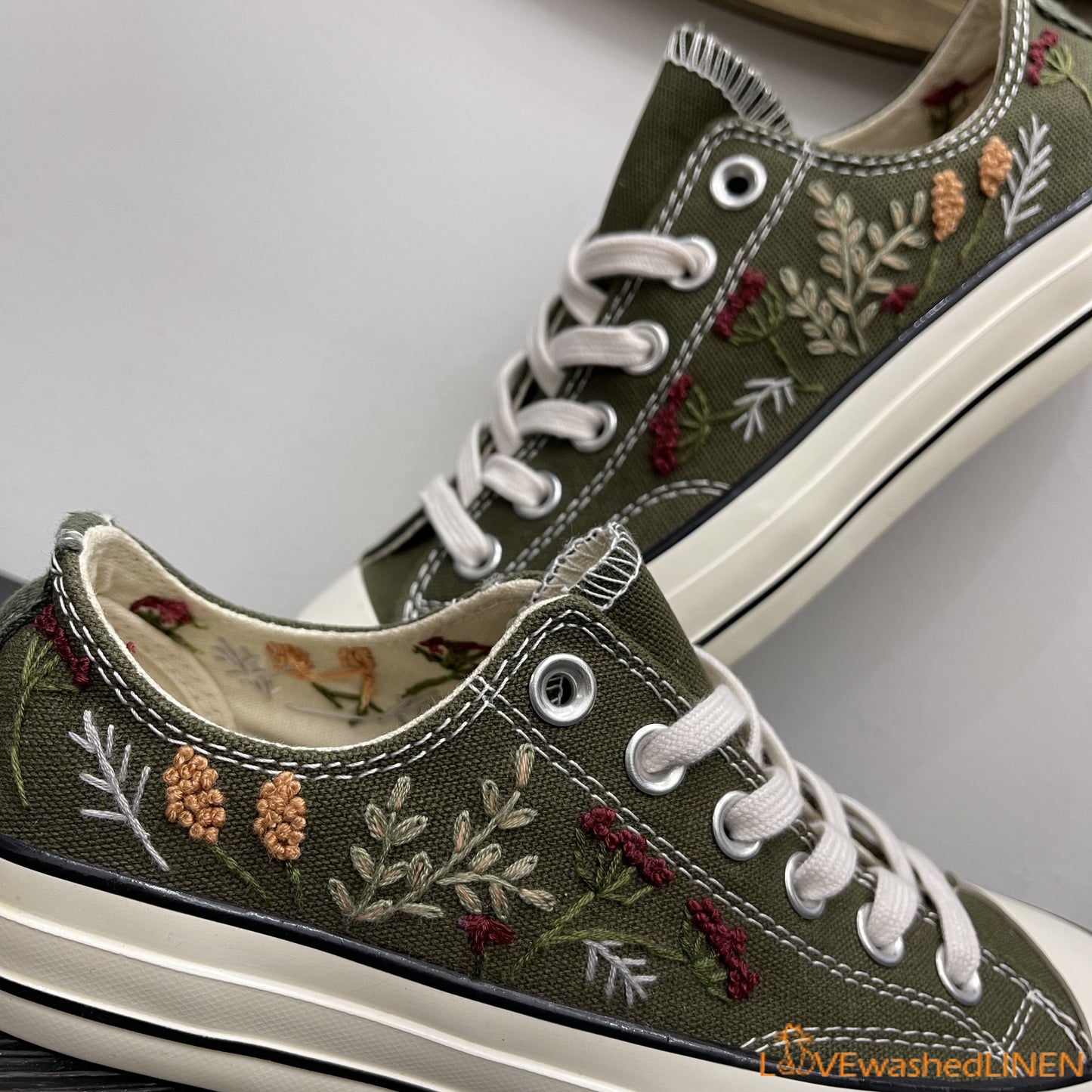 Embroidered Converse/ Custom Converse Chuck Taylor Embroidered Lambs/ Flowers Embroidered Converse Low Tops / Embroidered Lambs Sneakers