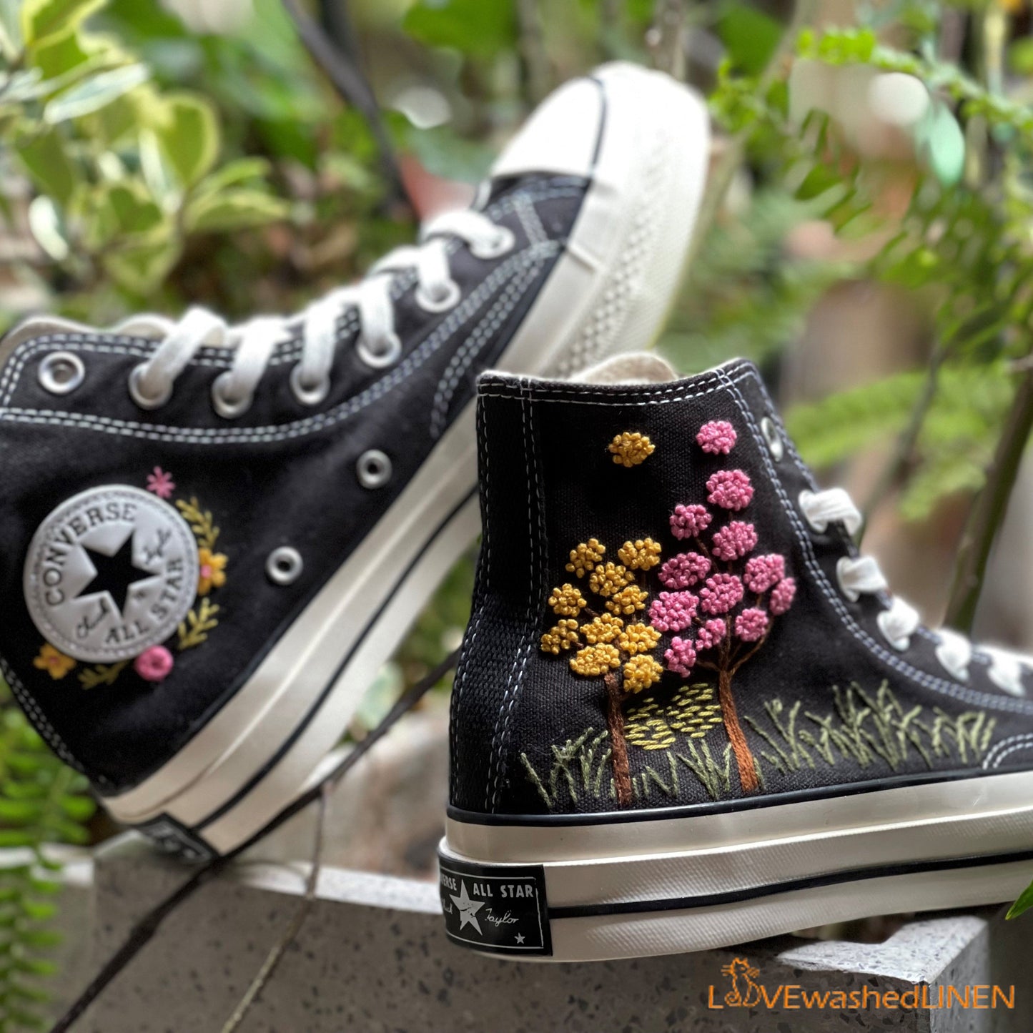 Custom Converse Chuck Taylor Embroidered Colorful Tree/ Embroidered Converse Custom Wedding Flowers