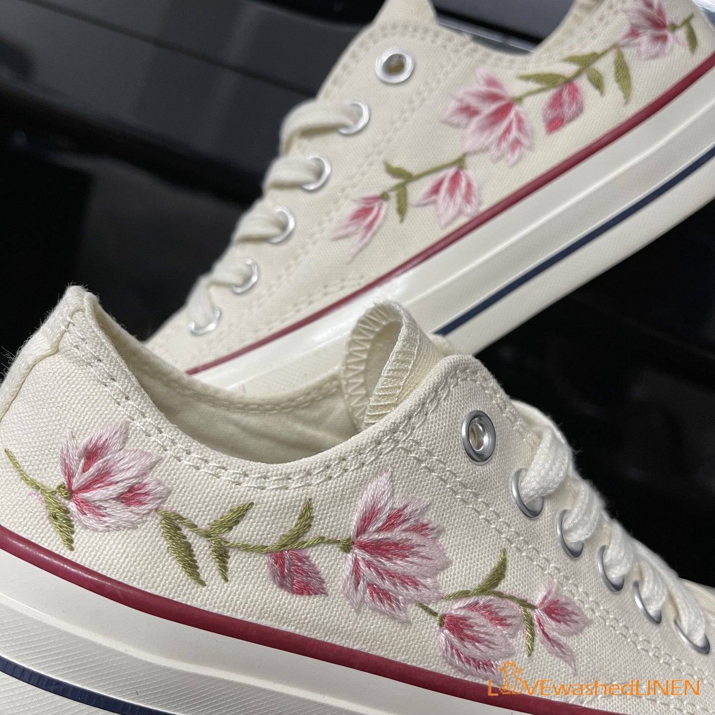 Embroidered Converse/ Custom Converse Chuck Taylor Magnolia Embroidered/ Magnolia Embroidered Converse Low Tops/ Embroidered Sneakers