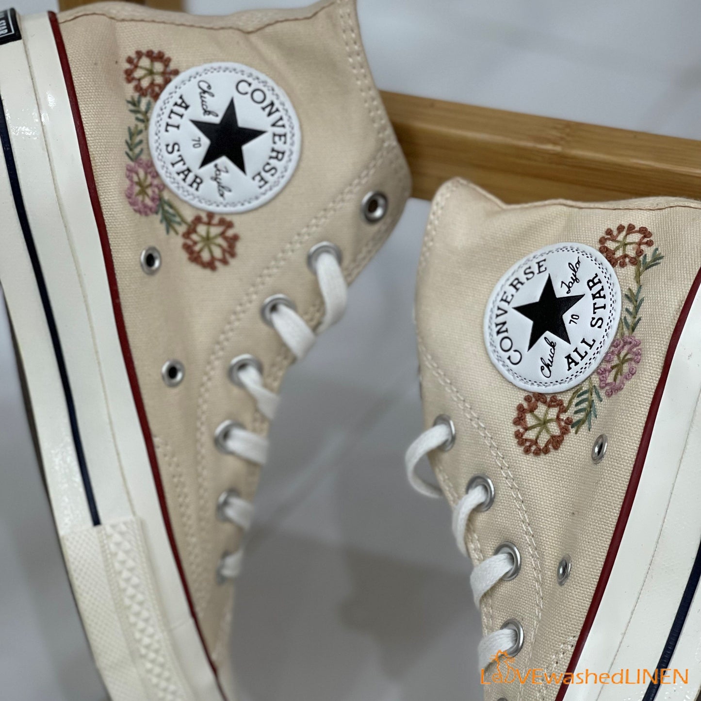 Custom Embroidered Converse/ Custom Converse Chuck Taylor Embroidered Pink Dandelion Flower/ Embroidered Converse High Tops