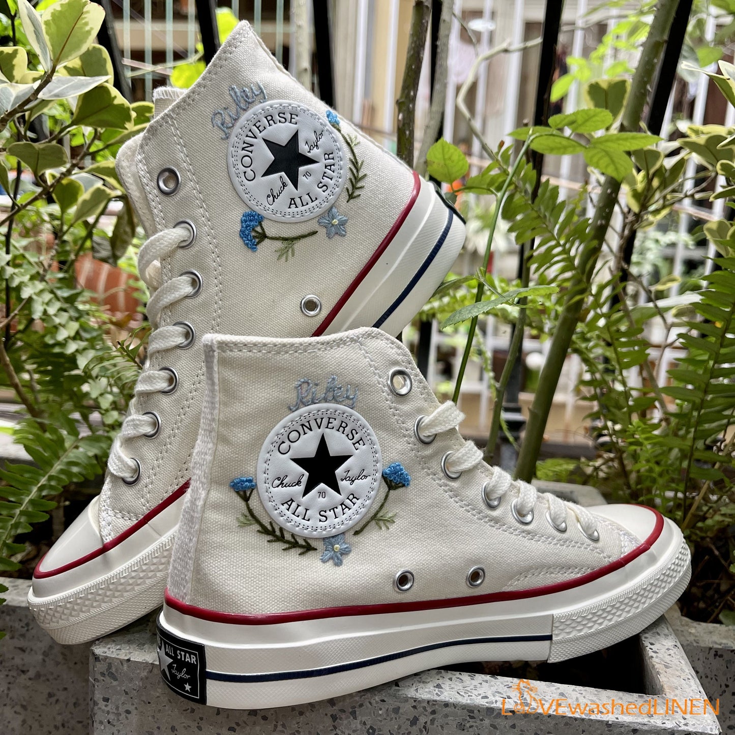 Custom Converse Chuck Taylor/ Garden Flowers Embroidered Convesre/Wedding Flowers Embroidered Sneakers/Bridal Flowers Embroidered Convesr