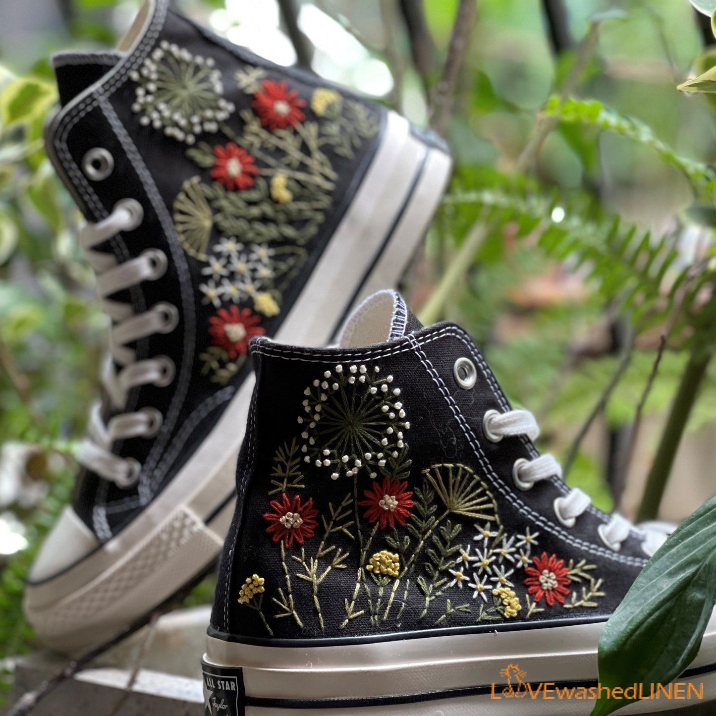 Custom Converse Chuck Taylor Embroidered Garden Flower/ Embroidered Converse Custom Wedding Flowers