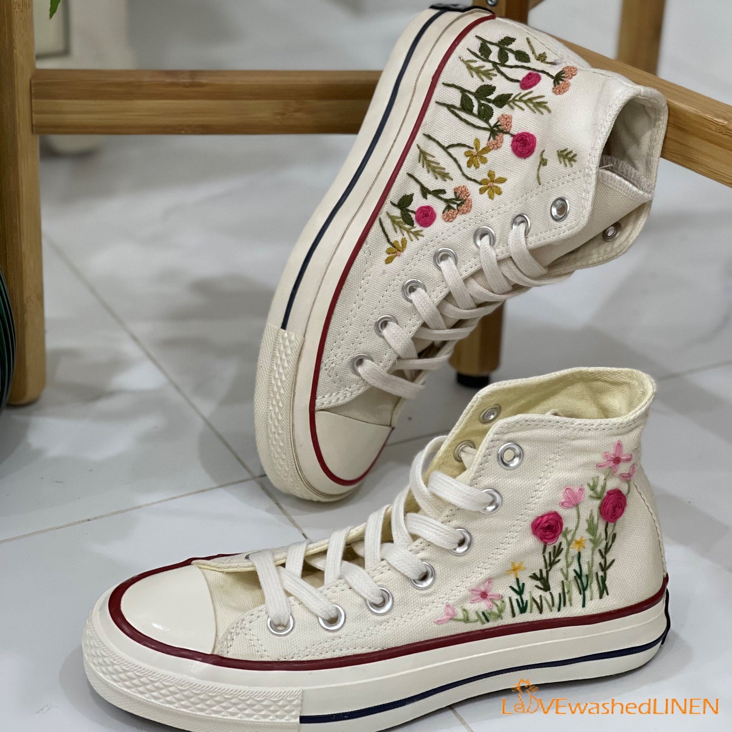 Custom Converse Chuck Taylor/ Garden Flowers Embroidered Convesre/Wedding Flowers Embroidered Sneakers/Bridal Flowers Embroidered Convesre