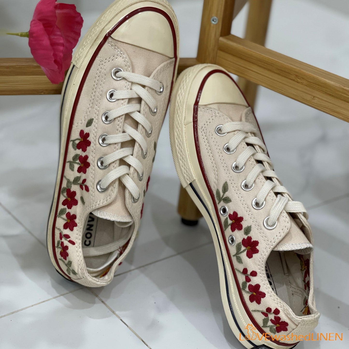 Embroidered Converse/ Custom Converse Chuck Taylor Embroidered Cherry Blossom Flower/ Embroidered Cherry Blossom Converse Low Tops